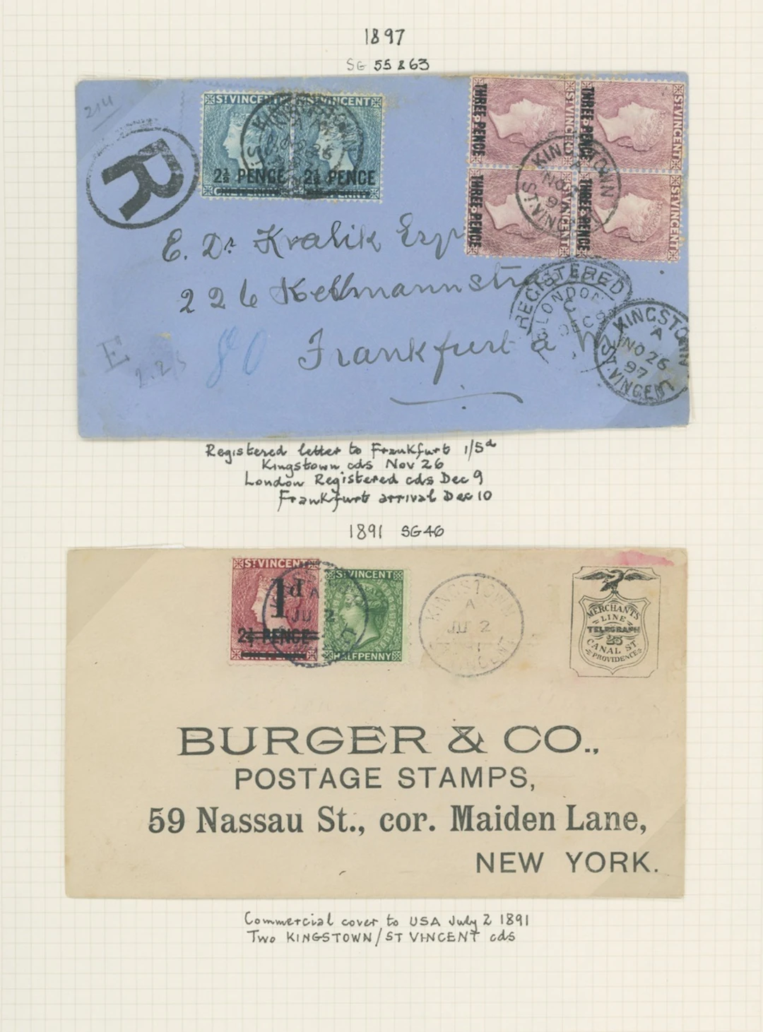 St. Vincent Covers and Cancellations 1891 (2 July) envelope to New