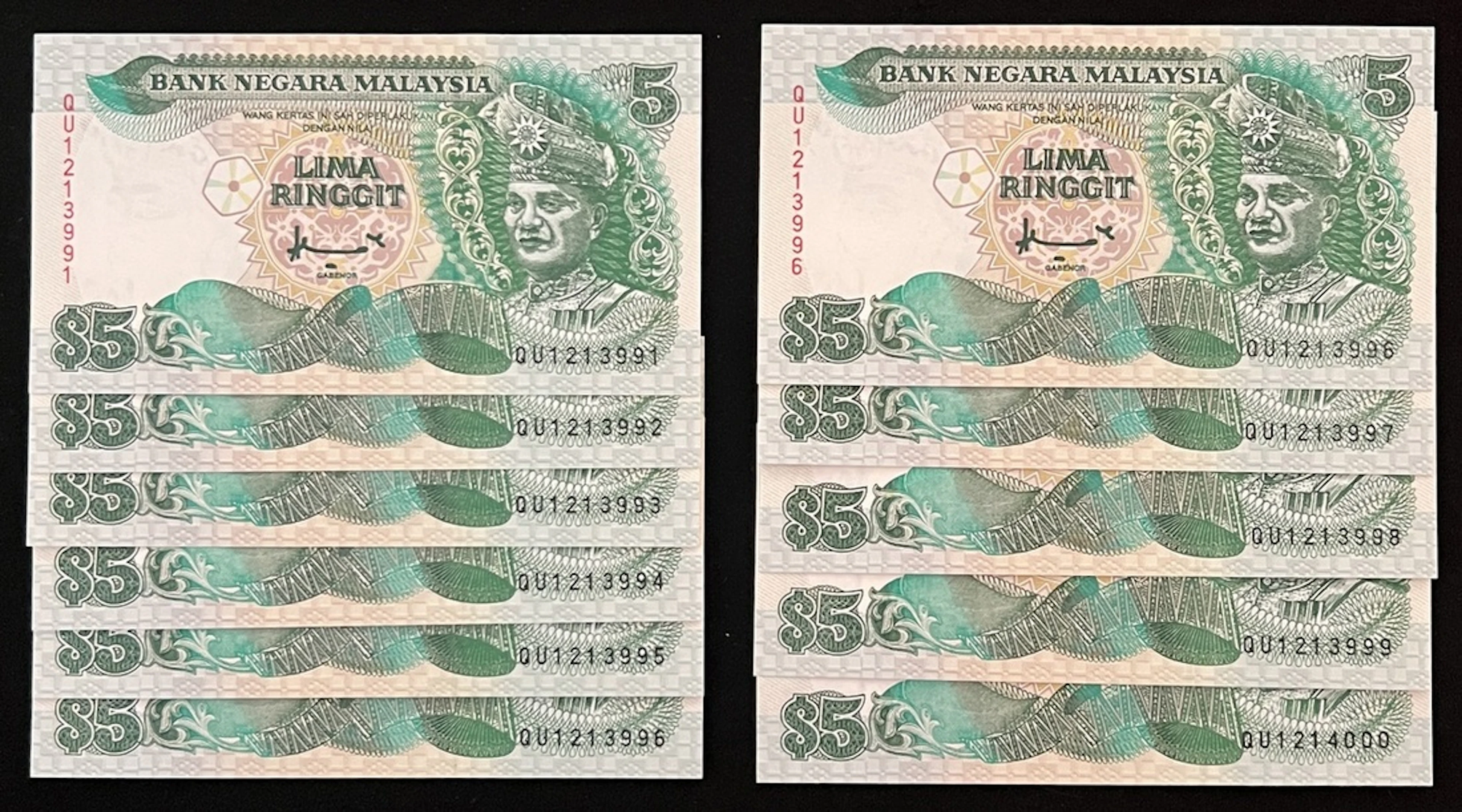Bank Negara Malaysia, consecutive 5 ringgit, ND (1995), serial numbers