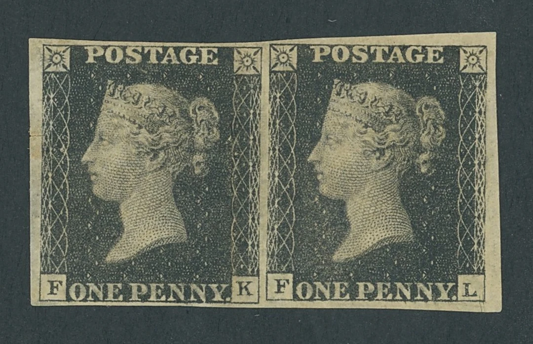 Great Britain 1840 One Penny Black Plate 5 FK-FL, horizontal pair