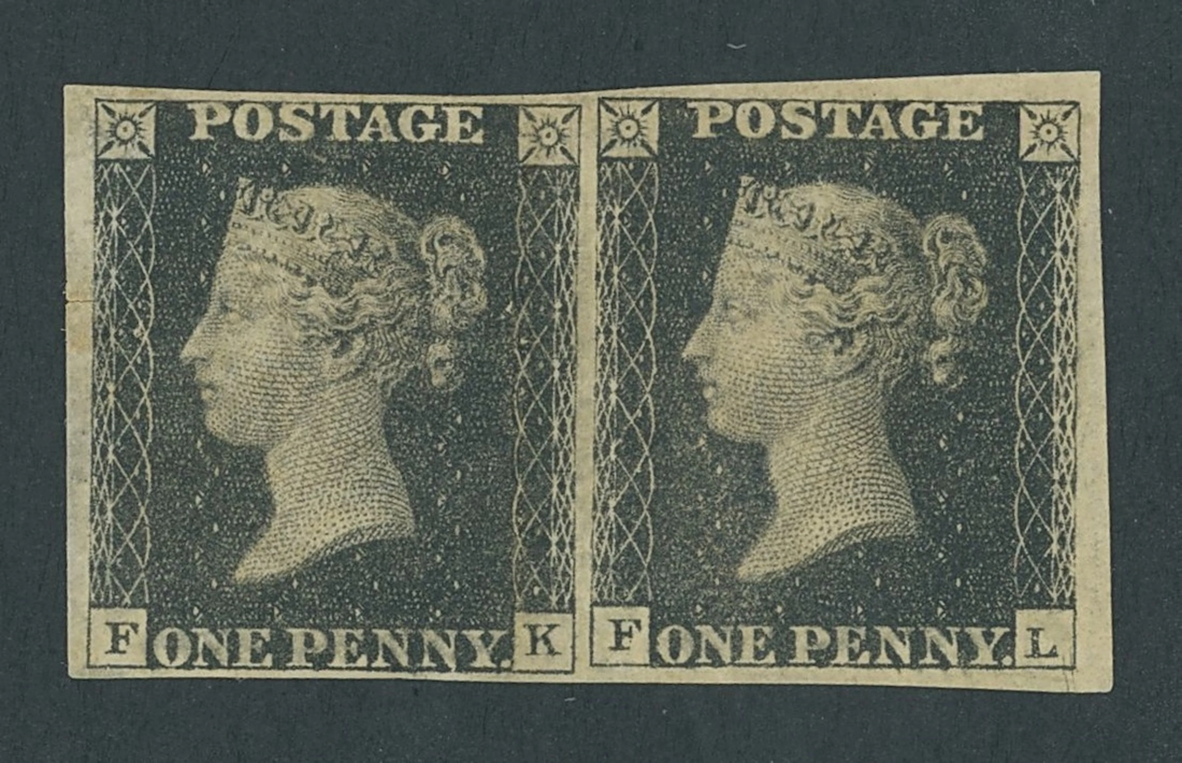 Great Britain 1840 One Penny Black Plate 5 FK-FL, horizontal pair