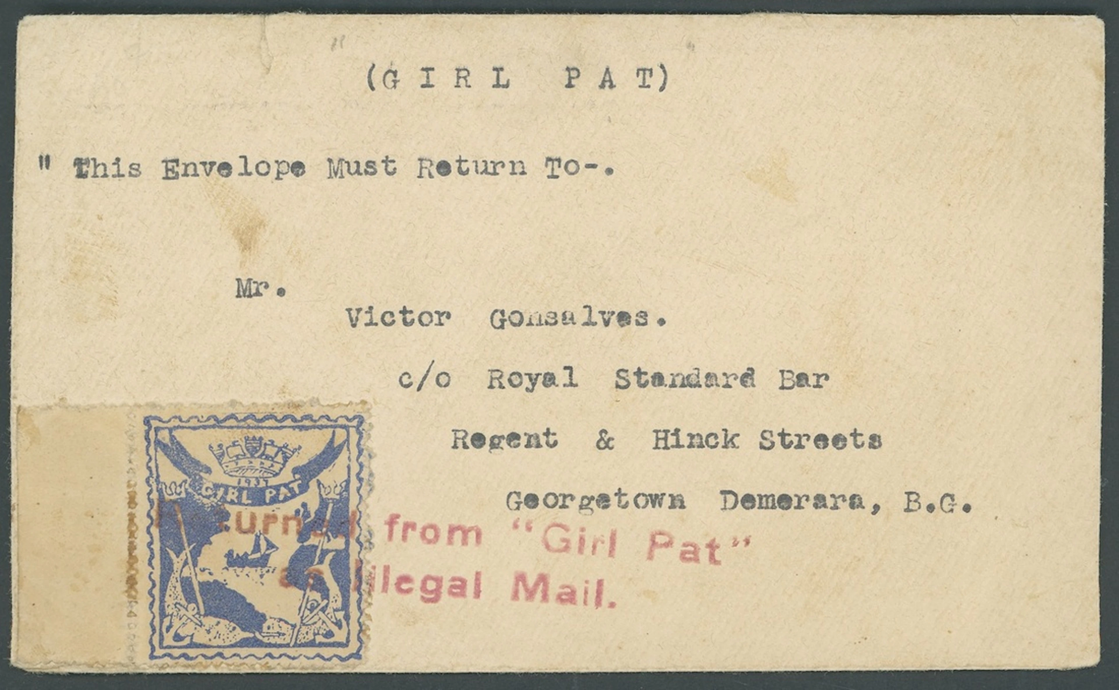 British Guiana Covers and Cancellations 1937 envelope locally addressed