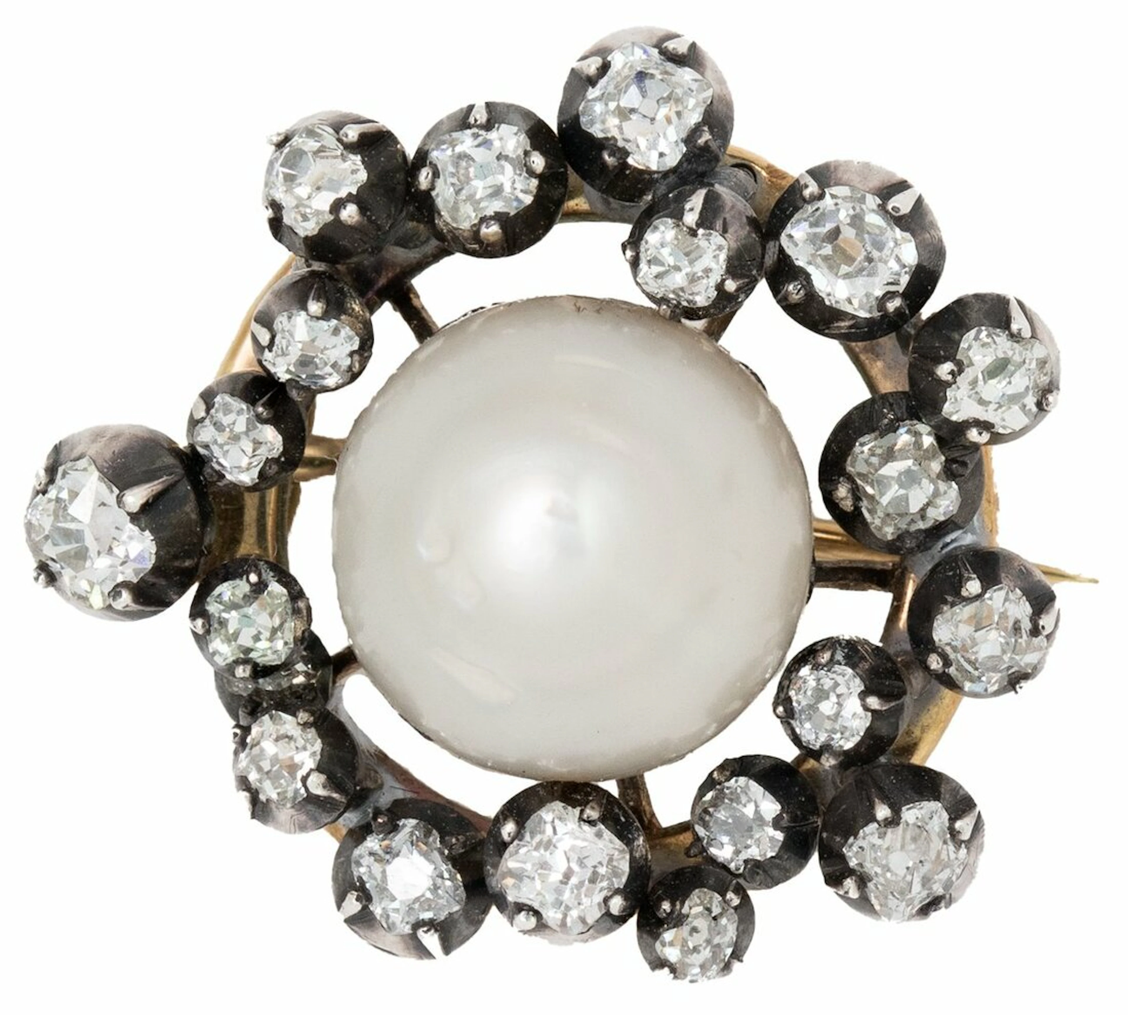 A VICTORIAN NATURAL PEARL AND DIAMOND BROOCH