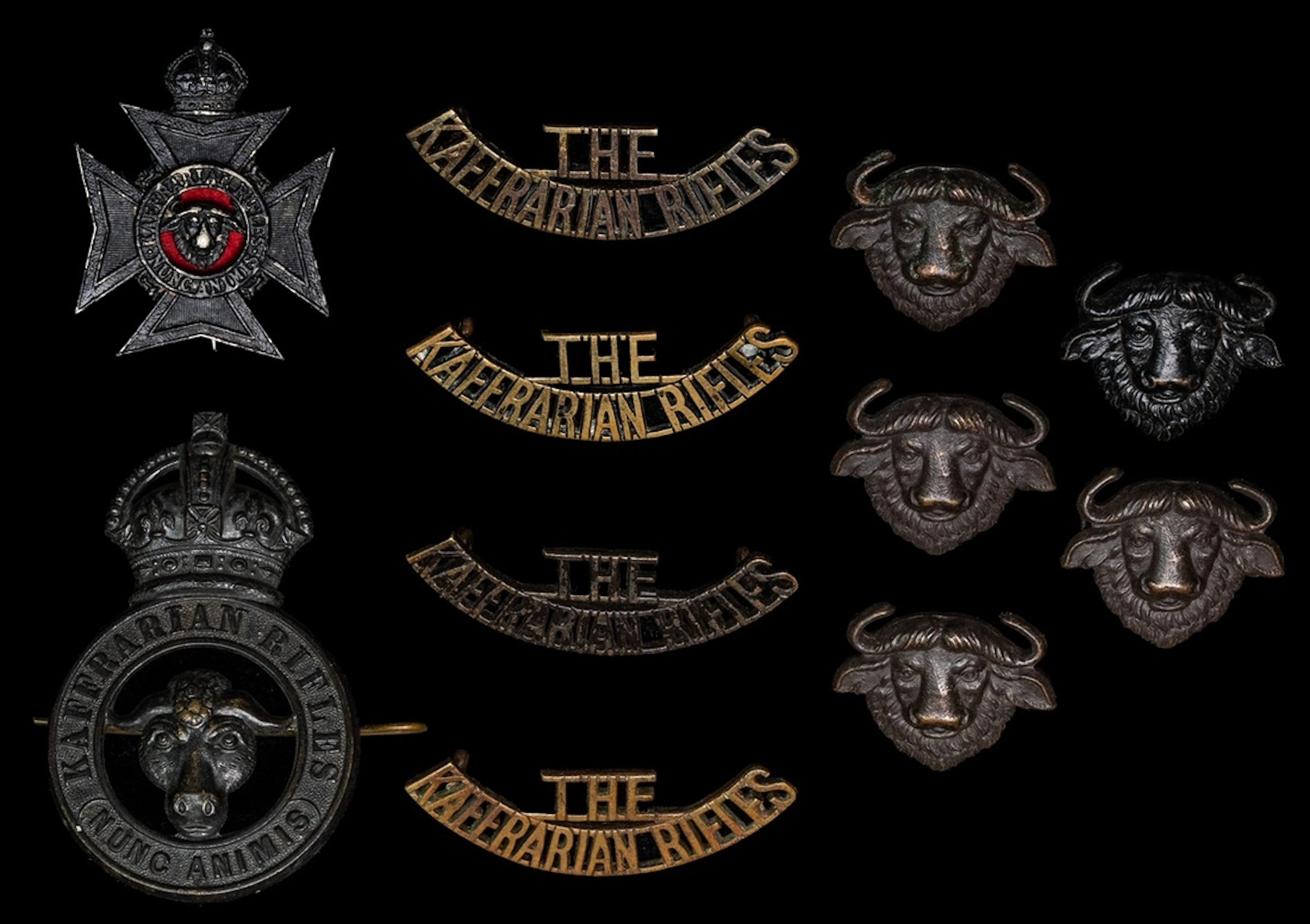An assortment of insignia related to the Kaffrarian Rifles Officer's