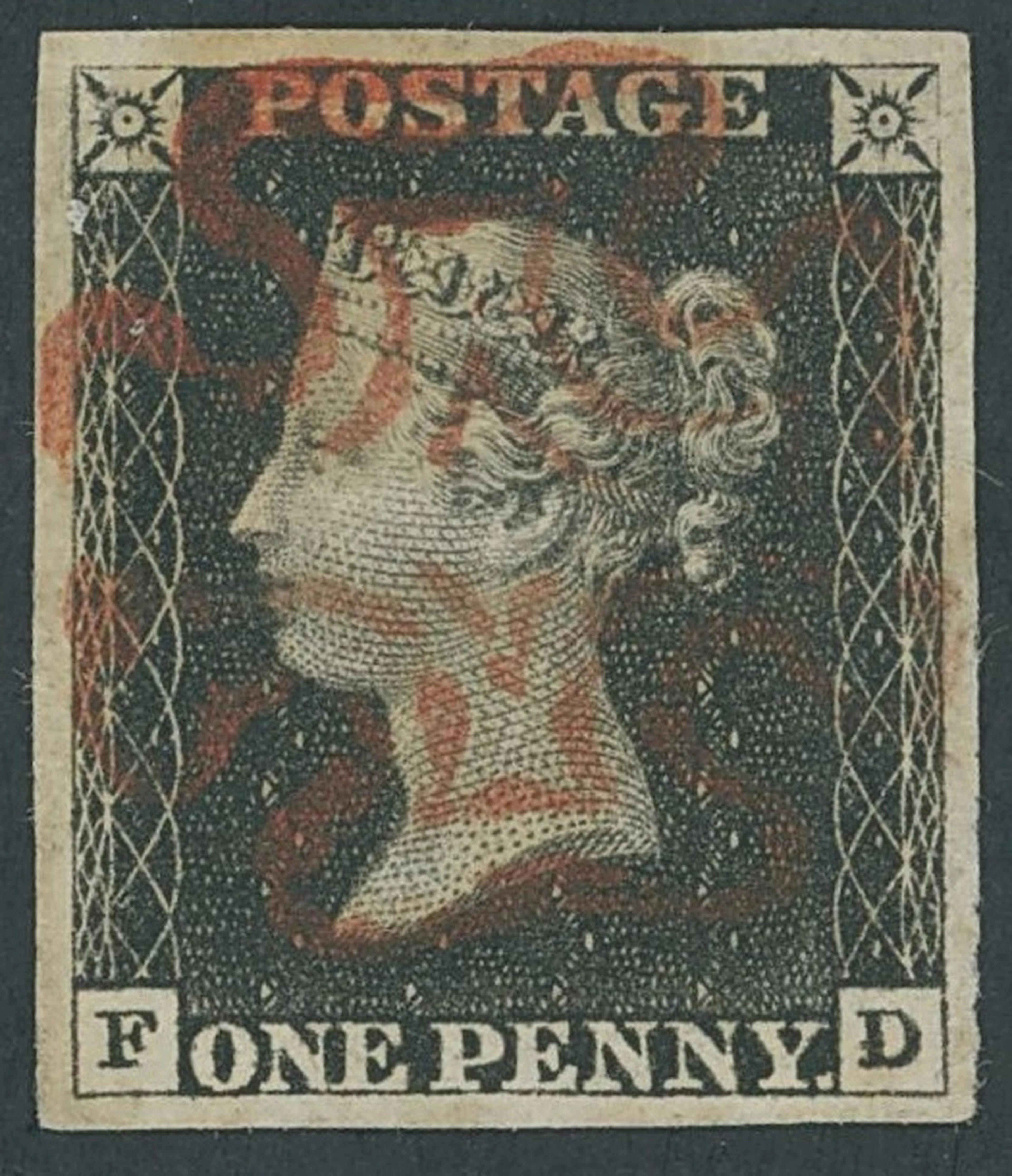 Great Britain 1840 One Penny Black Plate 1b FD, burr rubs, large margins