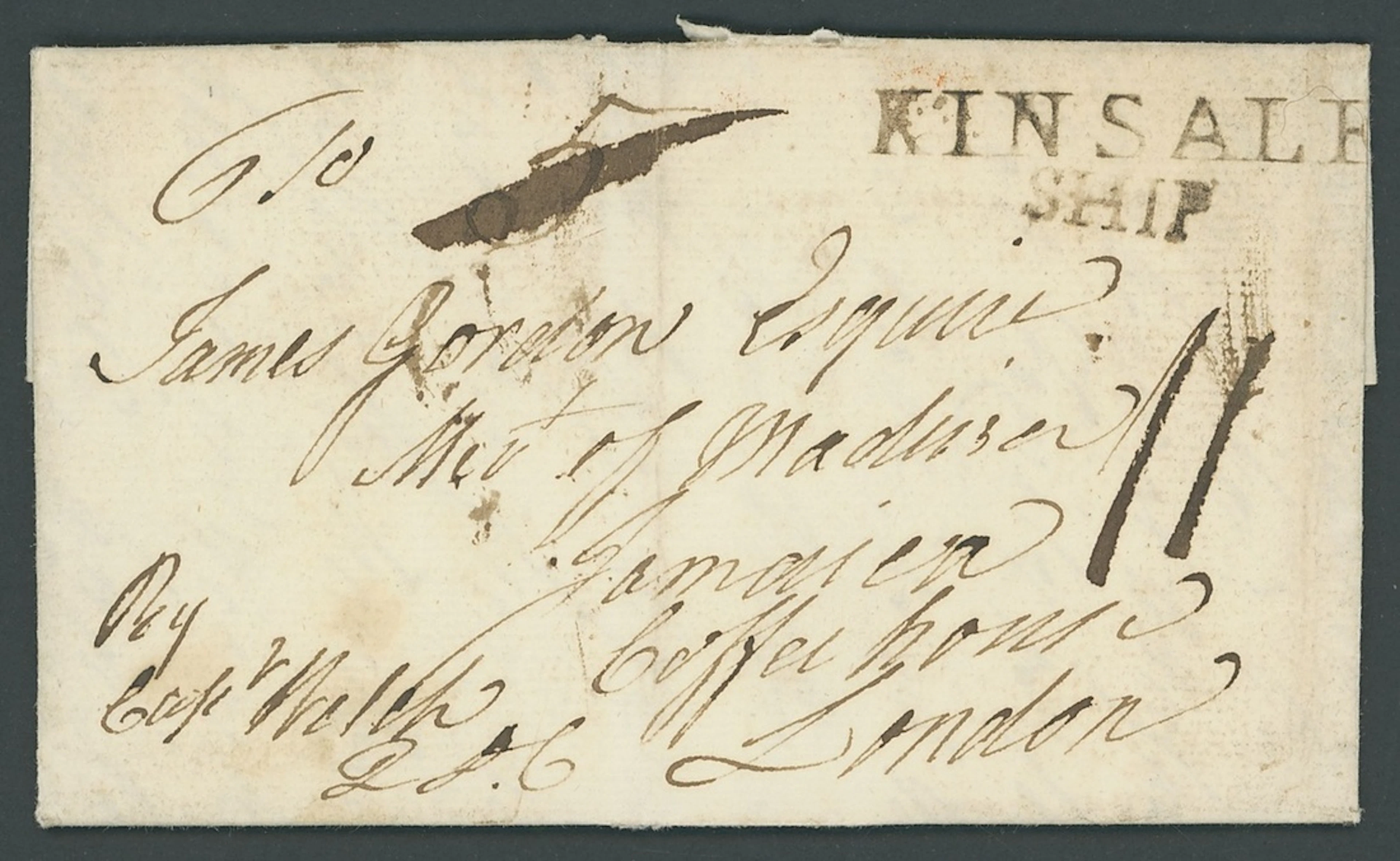 Antigua 1774 (17 Oct.) entire letter to London, rated "5" (deleted)