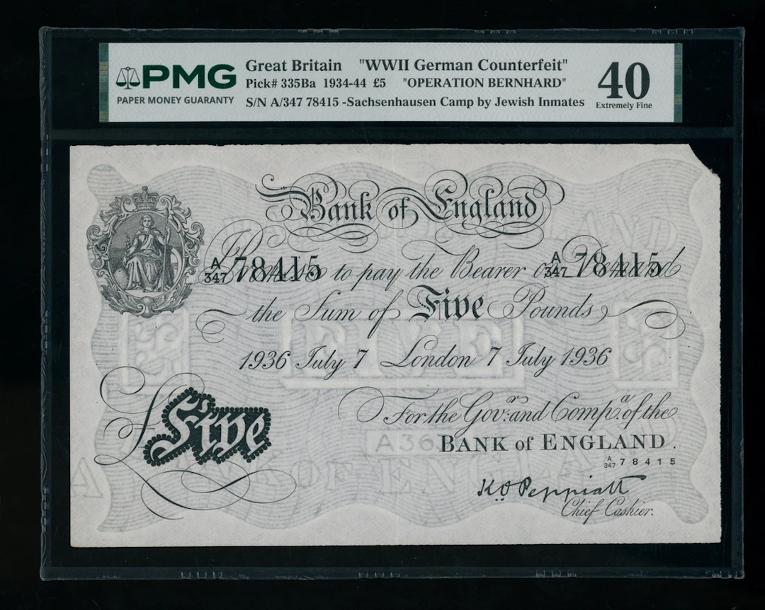 Great Britain, Bank of England, Operation Bernhard, forgery £5, 1936