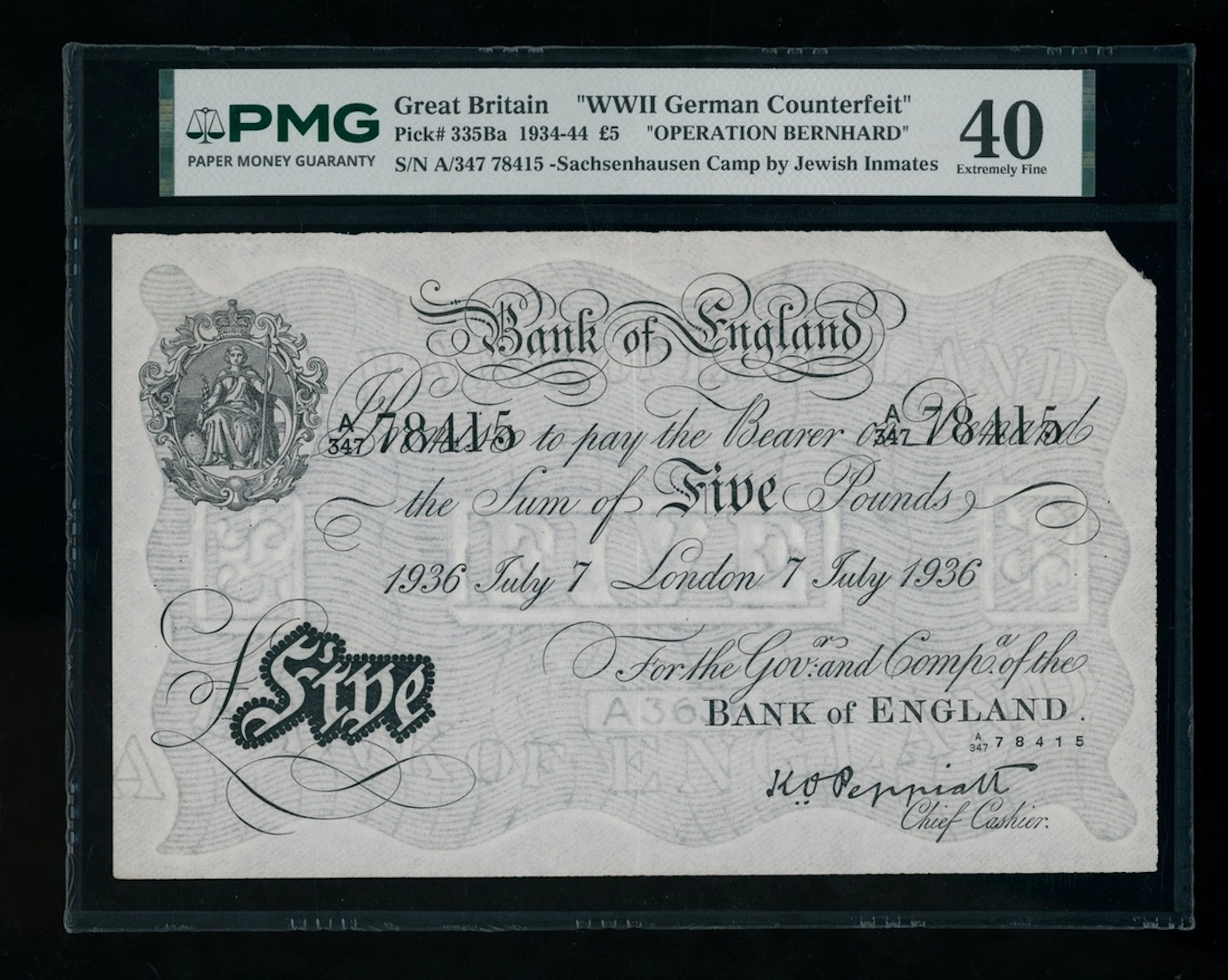 Great Britain, Bank of England, Operation Bernhard, forgery £5, 1936