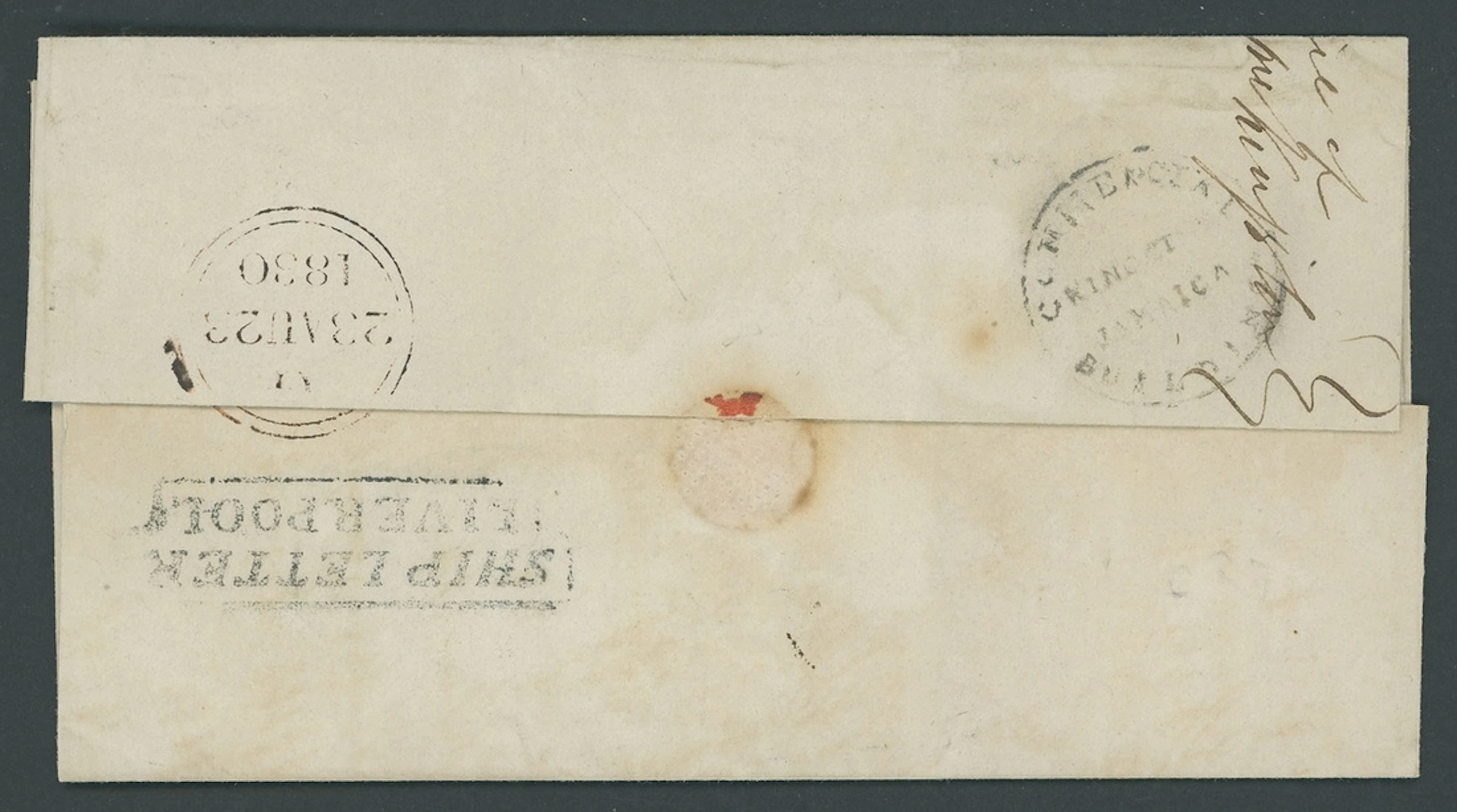 Jamaica The Commercial Rooms Forwarding Agents Handstamps 1830 entire