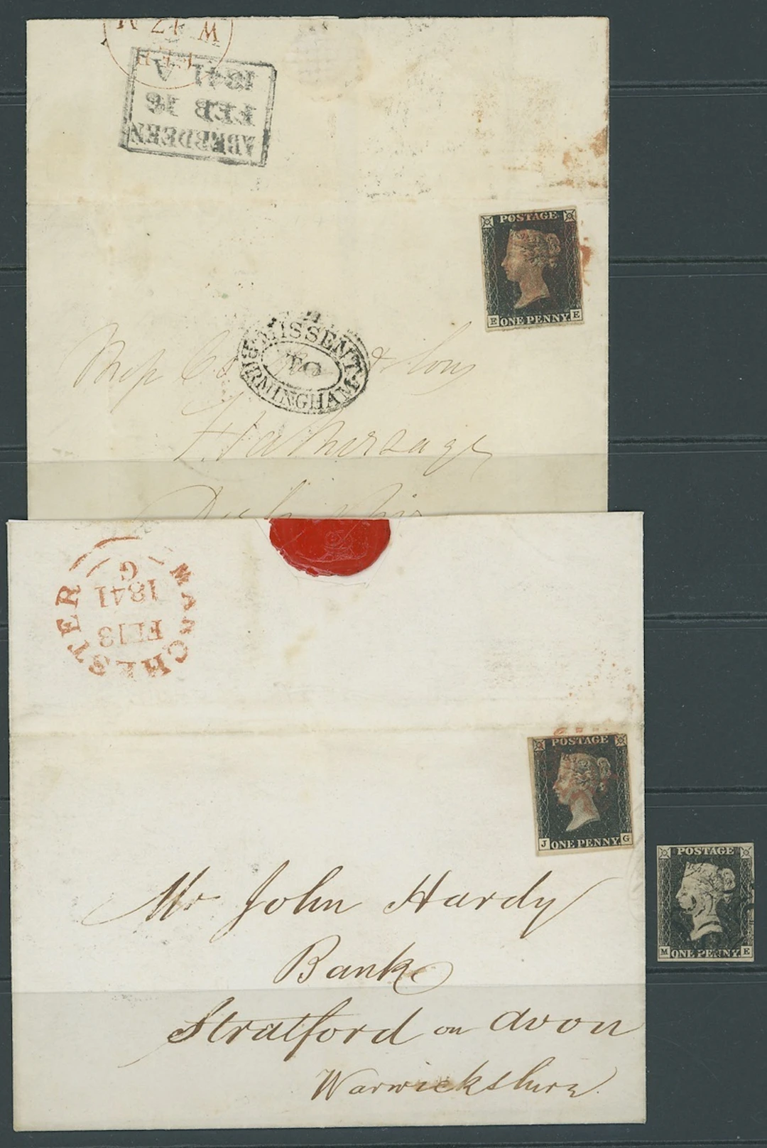 Great Britain 1840 One Penny Black Plate 4 EE, on entire letter to