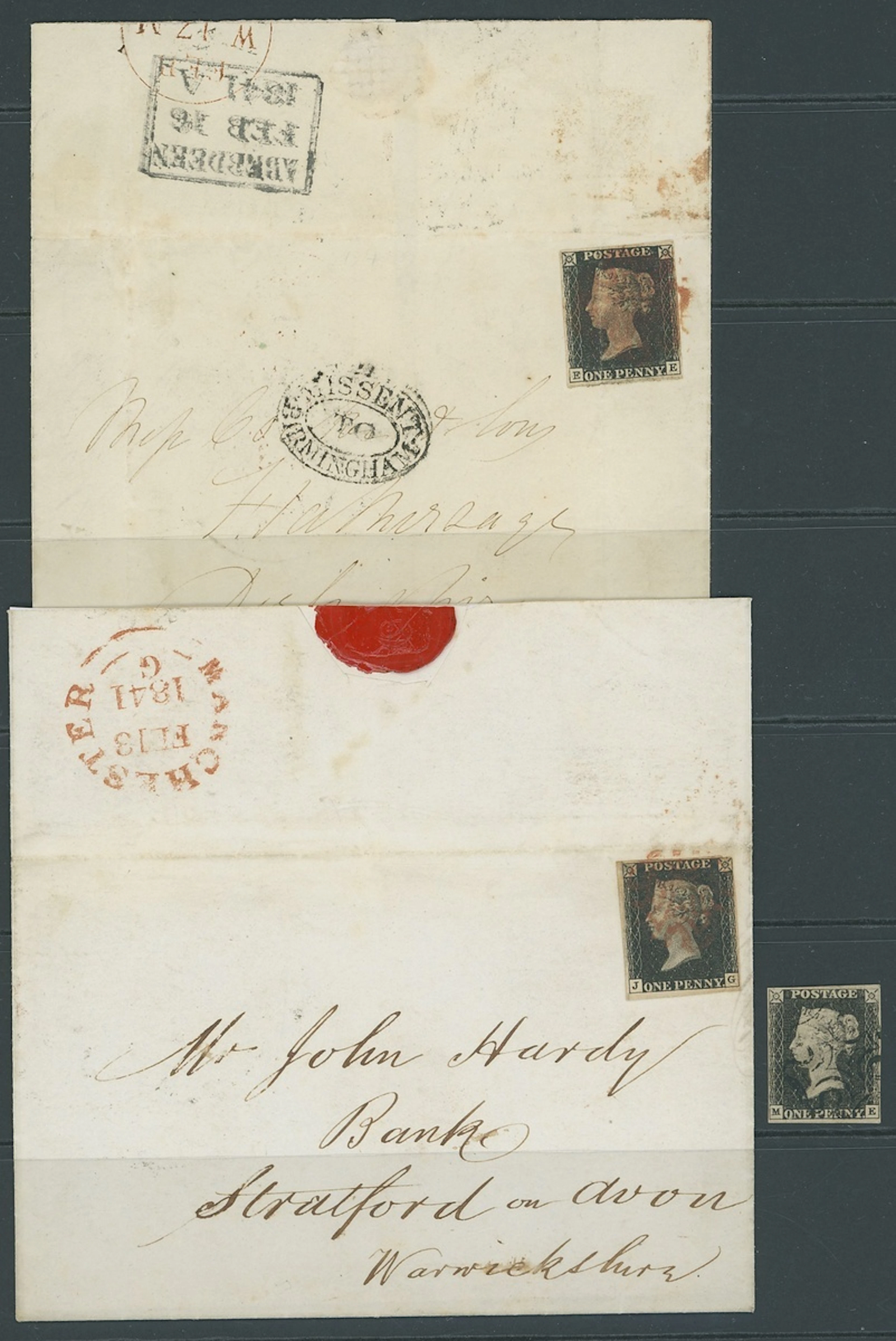 Great Britain 1840 One Penny Black Plate 4 EE, on entire letter to