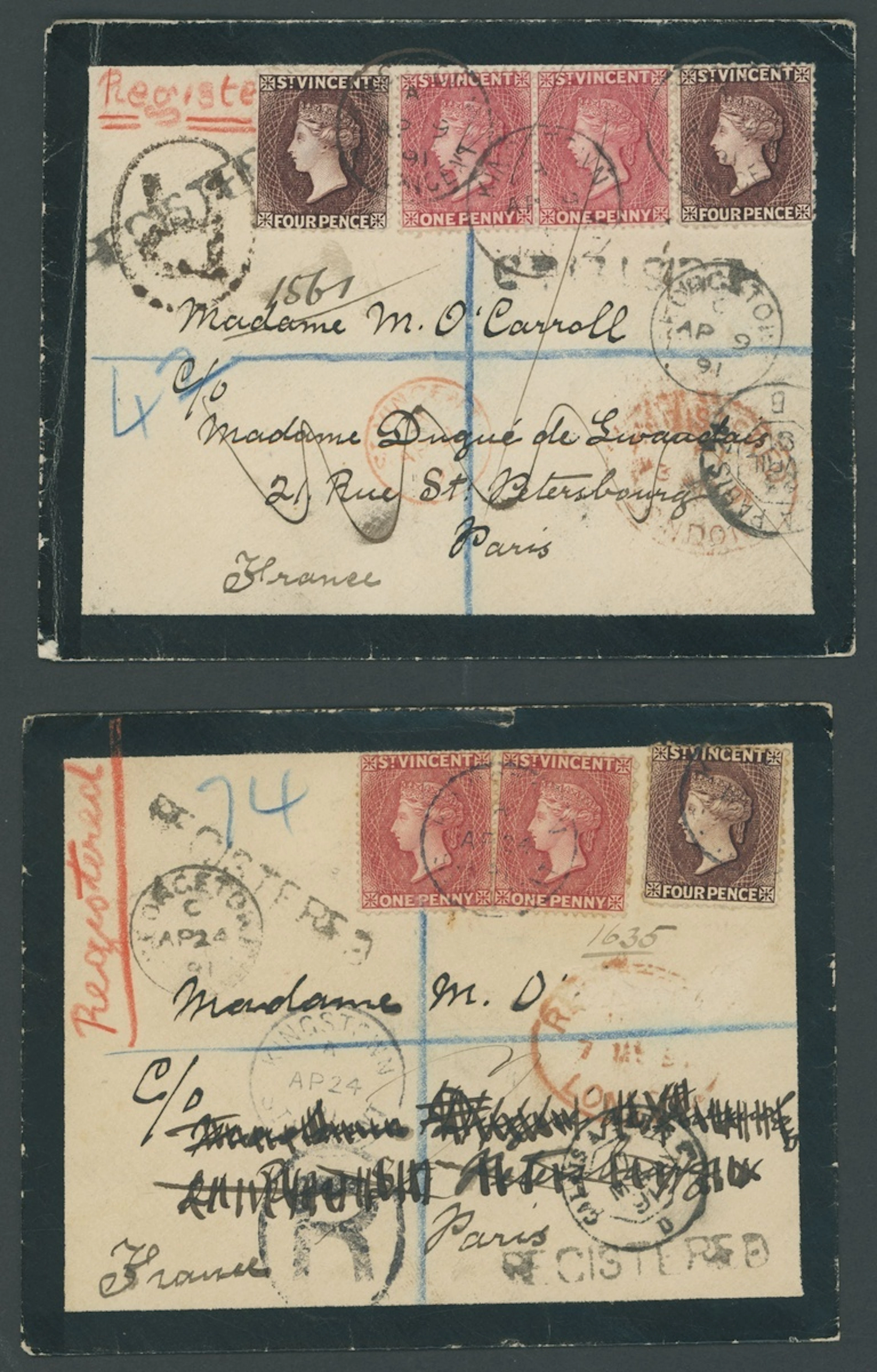 St. Vincent Covers and Cancellations Village Datestamps 1891 (9 Apr.)