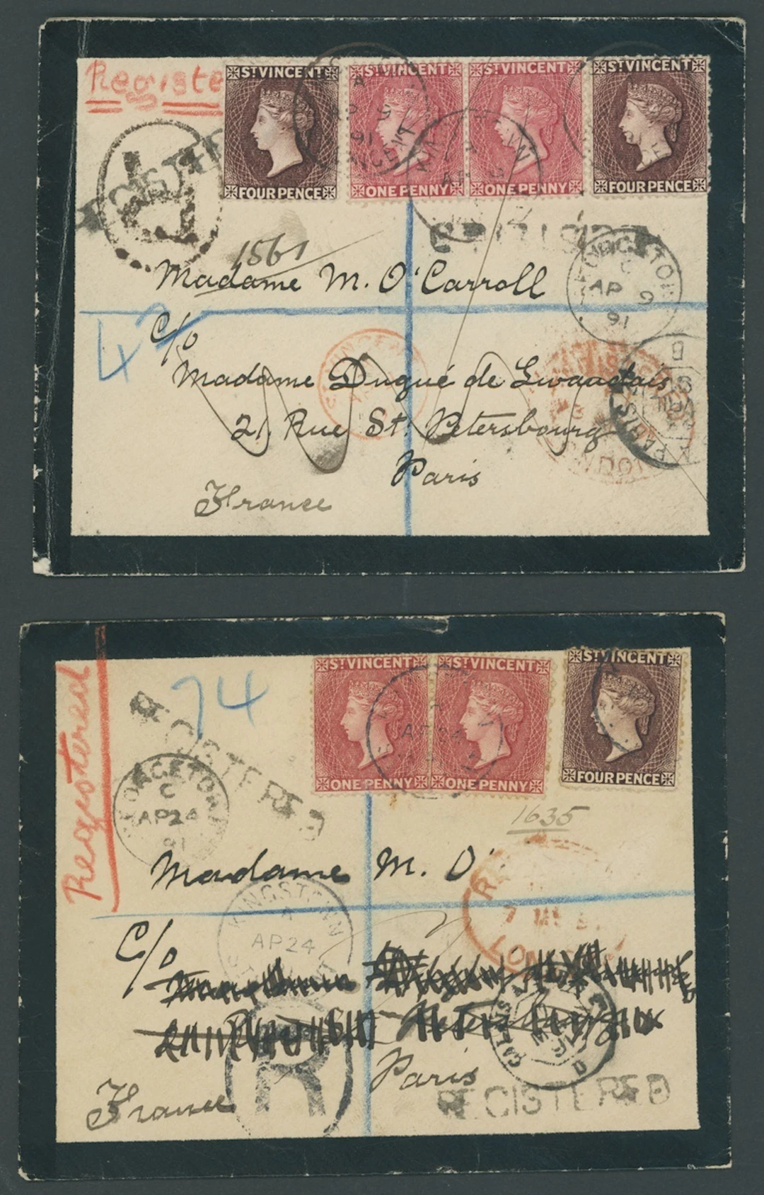 St. Vincent Covers and Cancellations Village Datestamps 1891 (9 Apr.)