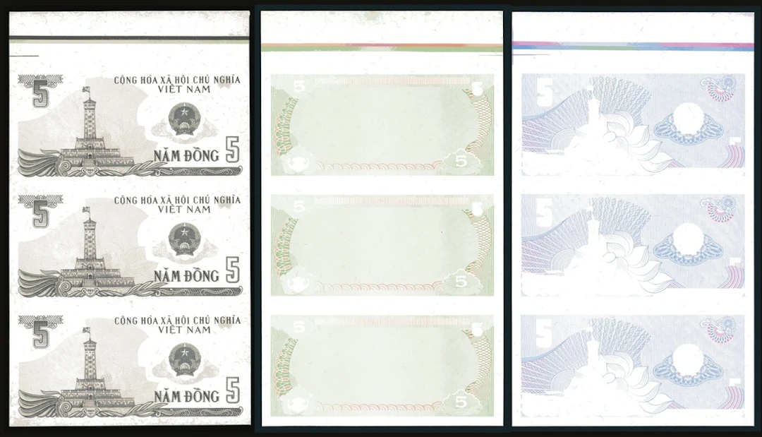 State Bank of Vietnam, a group of uncut sheets of three progressive
