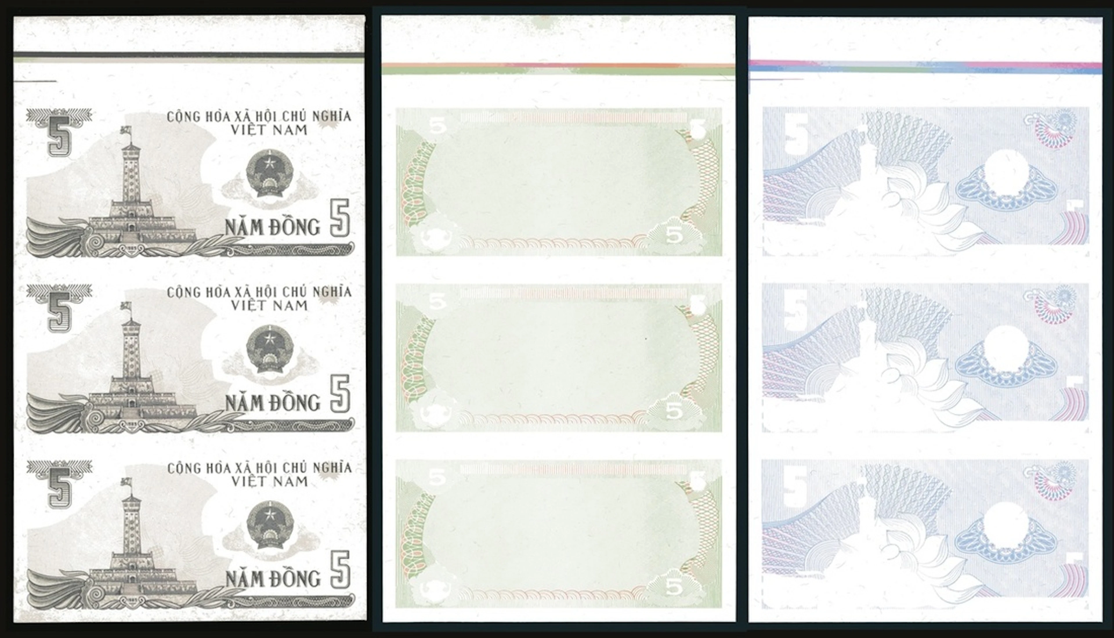State Bank of Vietnam, a group of uncut sheets of three progressive
