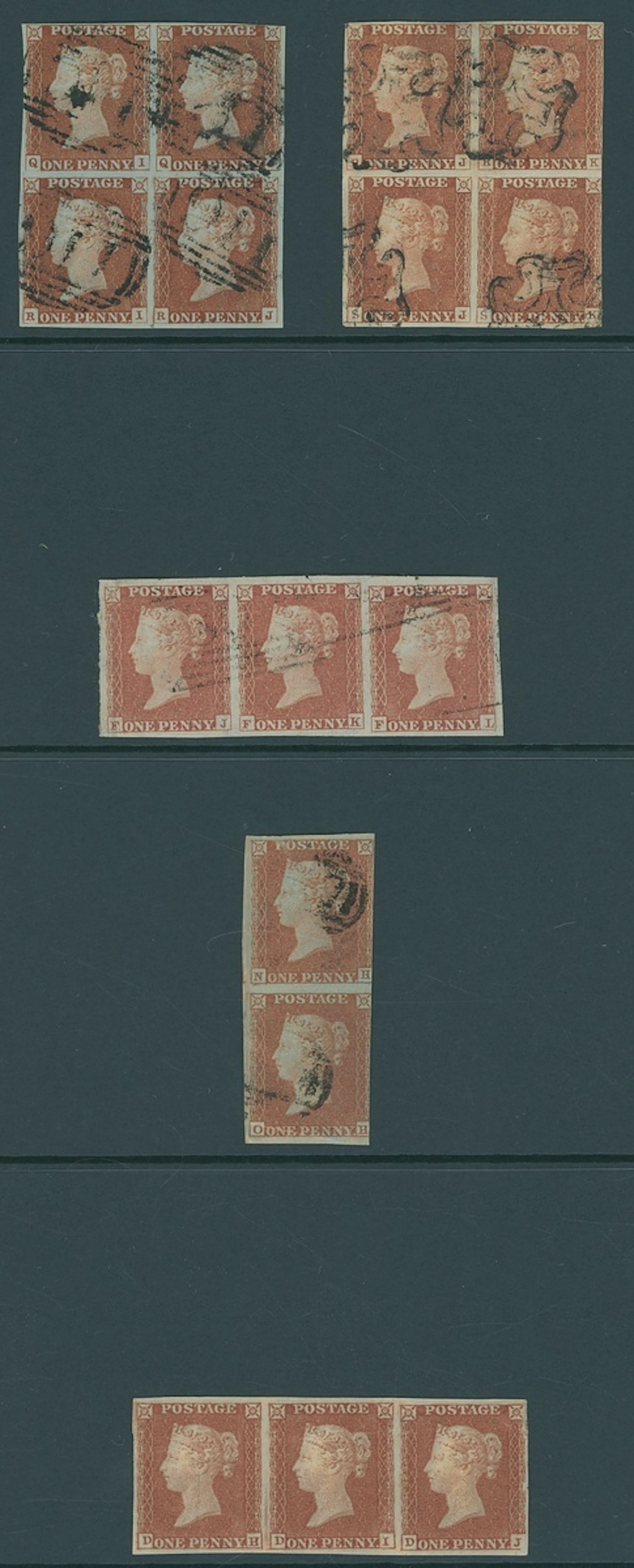 Great Britain 1841-53 One Penny Red-Brown Unplated A predominantly