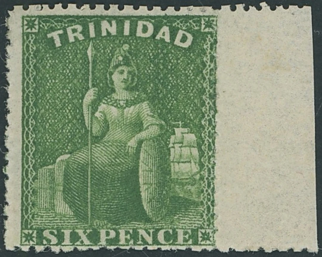Trinidad 1860 (Aug.) clean-cut perf 14½-16, 6d. deep green with margin