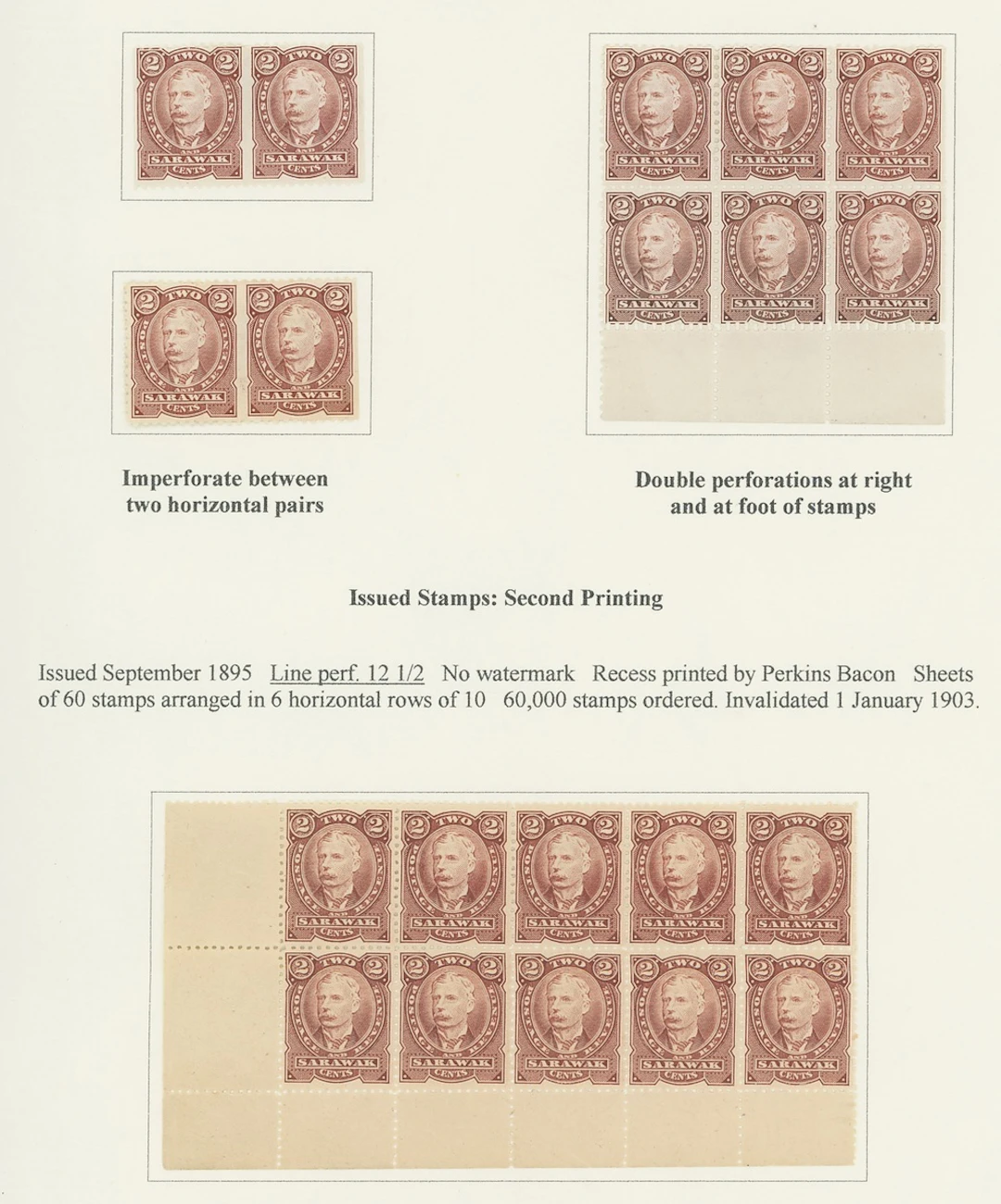 Sarawak 1895 Perkins Bacon Issue Issued Stamps 2c. red-brown lower