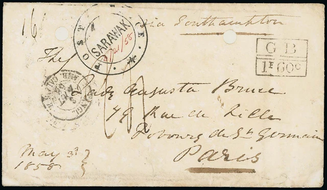 Sarawak "post office/sarawak" Handstamp 1858 (21 May) envelope to