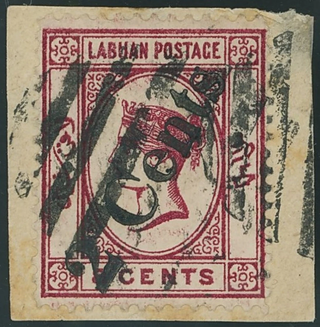 Labuan 1885 (Sept.) Surcharge "2 Cents" on 8c. carmine on small piece