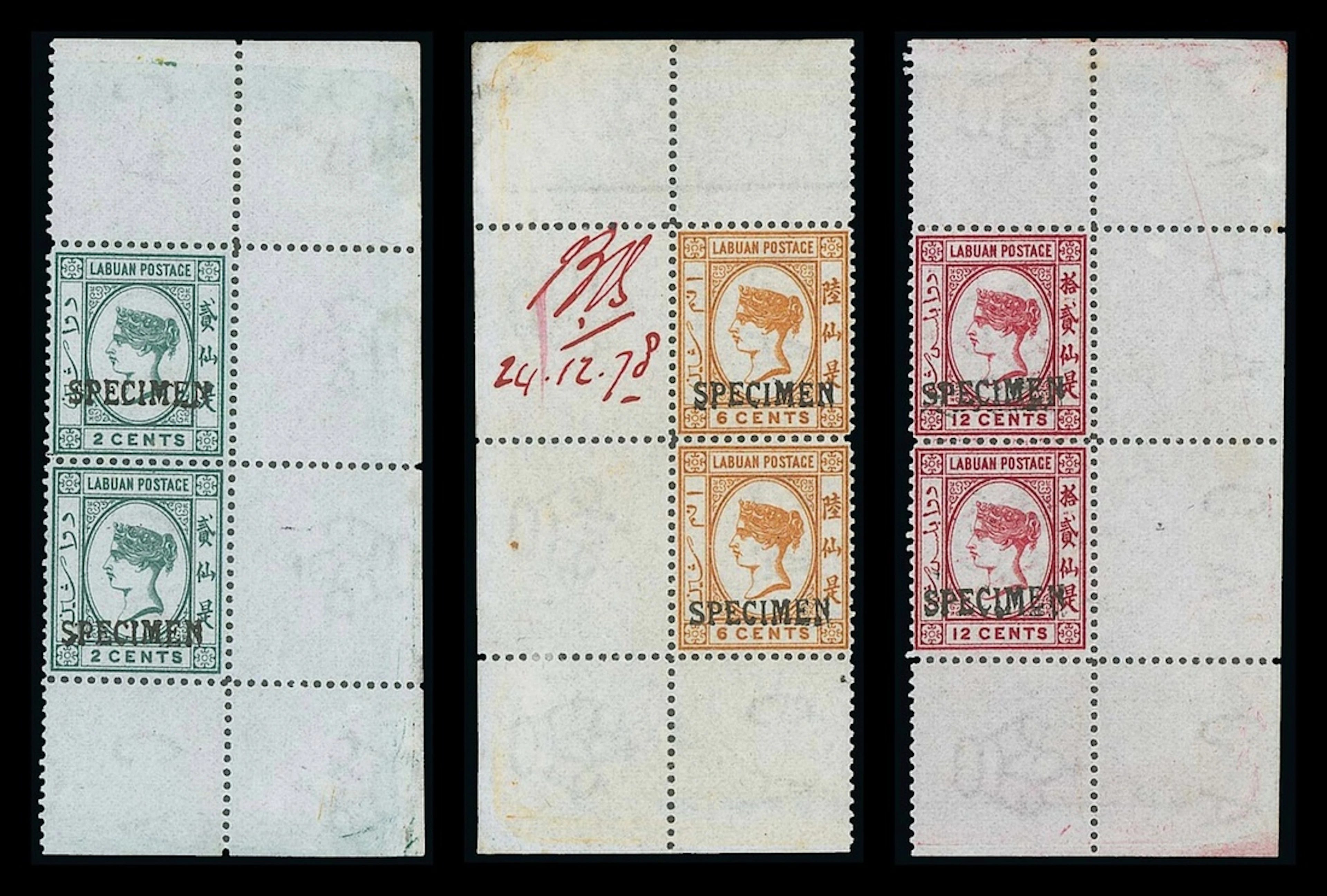 Labuan 1879 (May) Watermark CA over Crown, Sideways Specimens 2c.