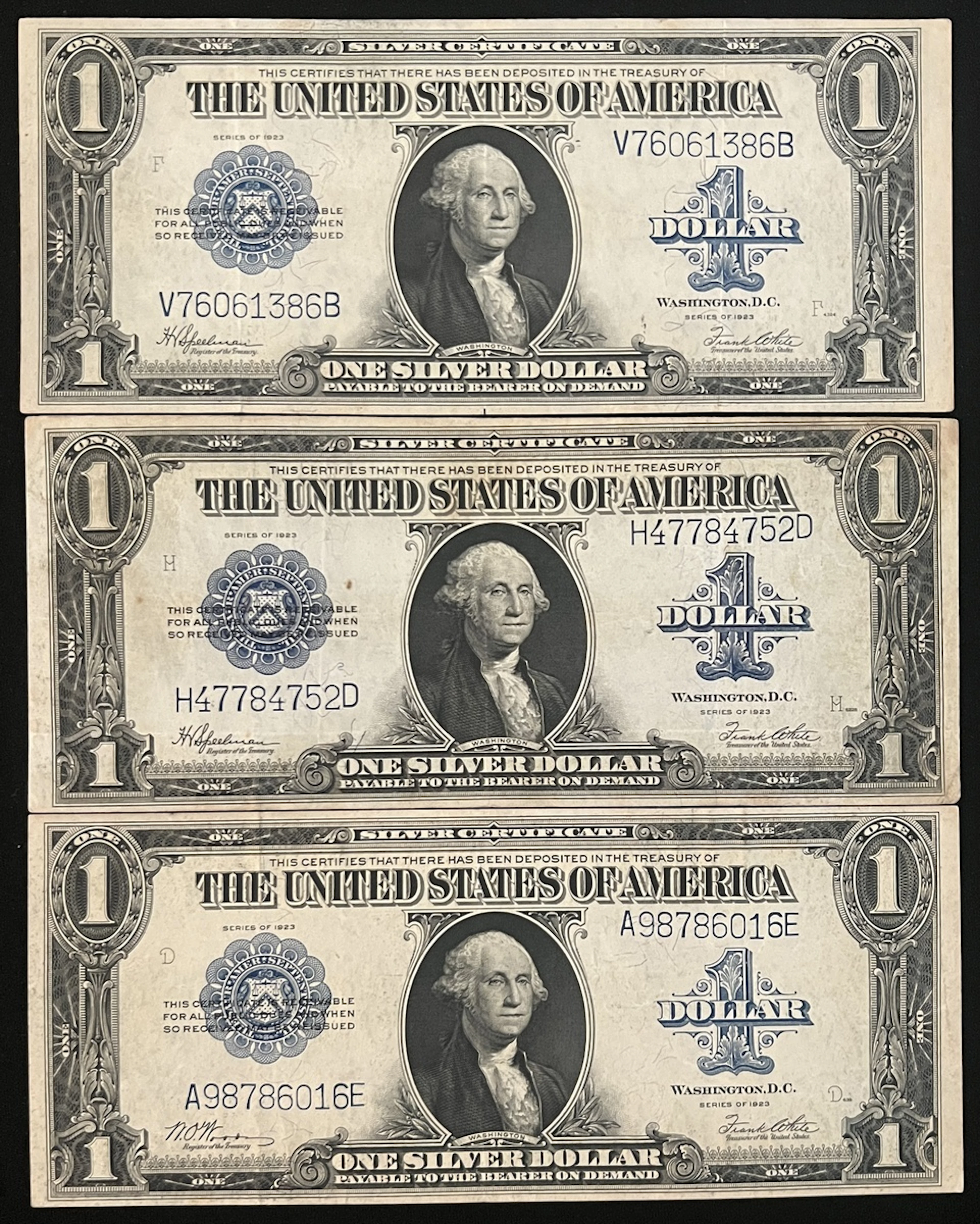 United States, Silver Certificate, $1 (3), 1923, serial number A98786016E