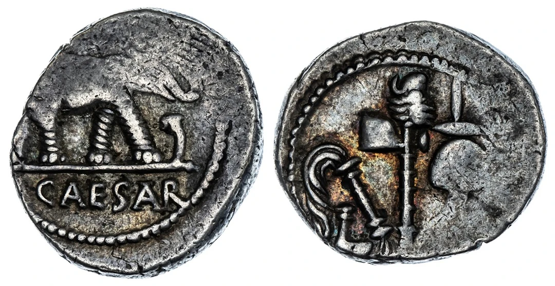 Roman Republic, Julius Caesar, AR Denarius, Military mint travelling