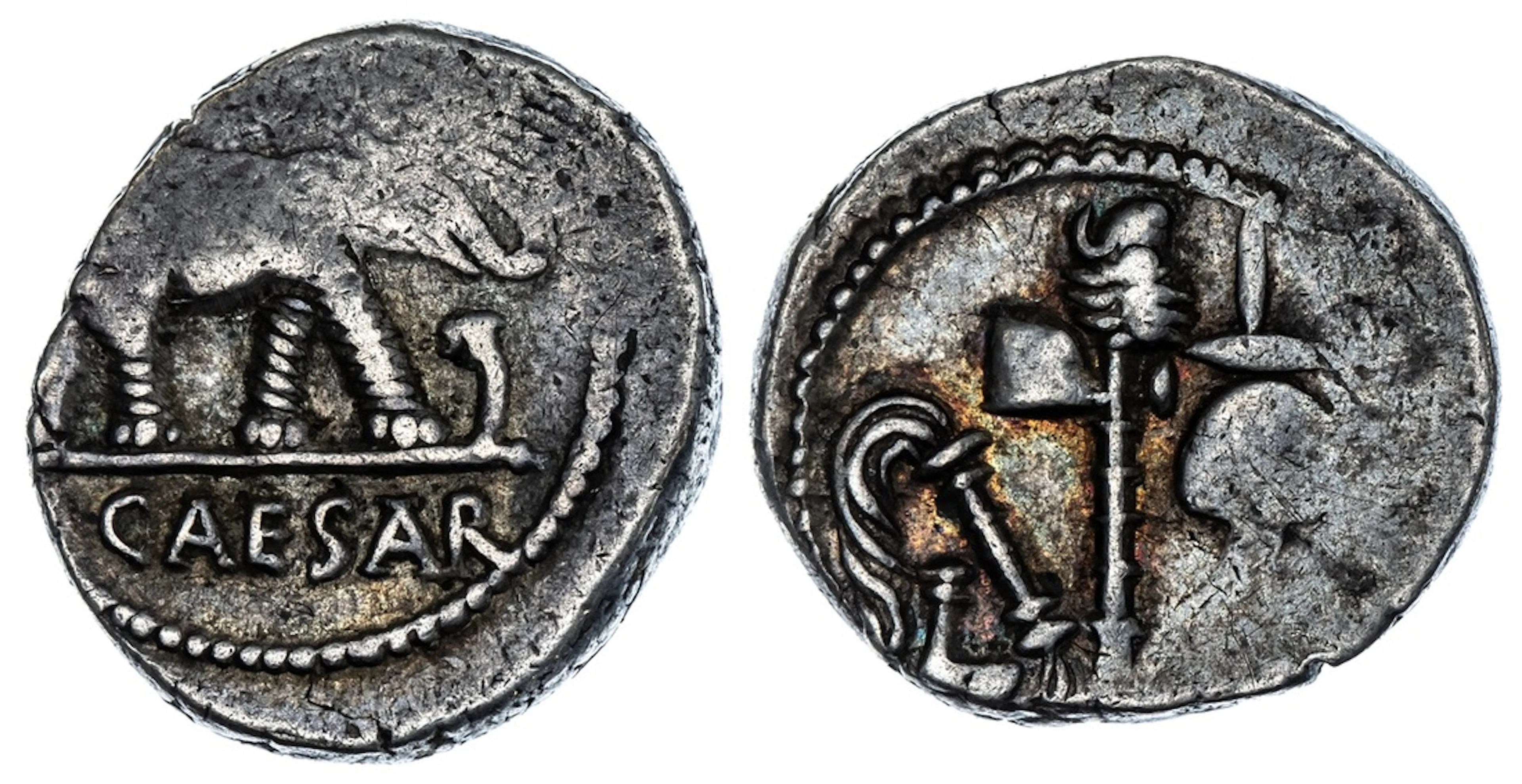 Roman Republic, Julius Caesar, AR Denarius, Military mint travelling