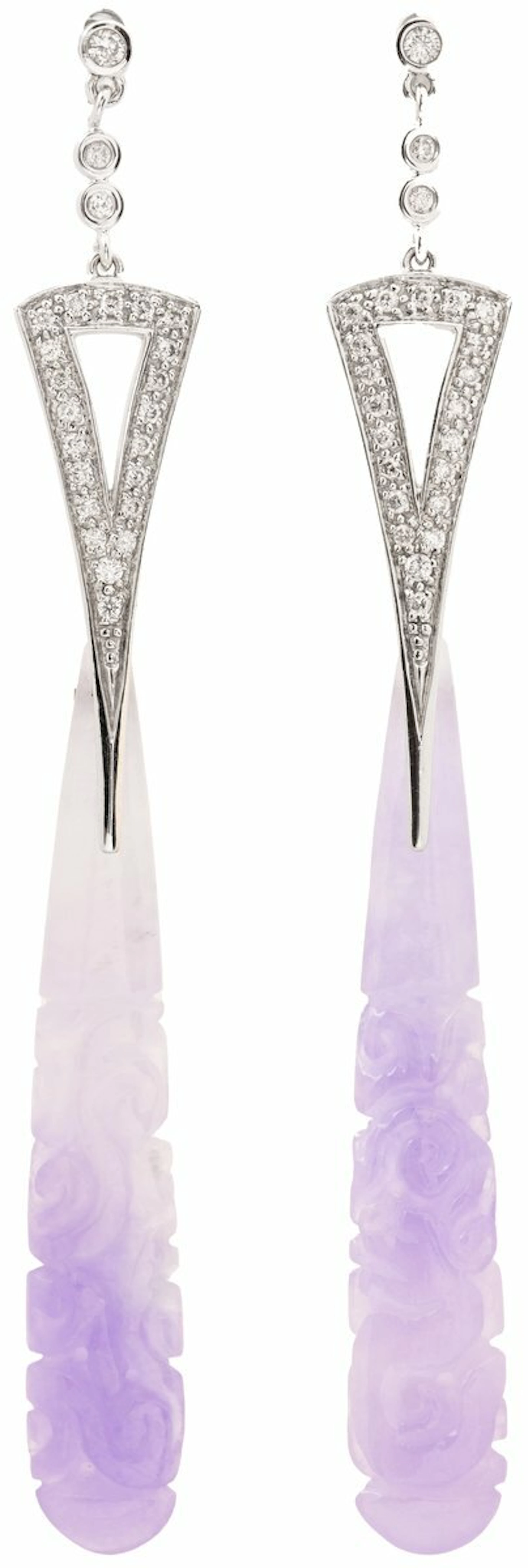 A PAIR OF JADEITE AND DIAMOND EARRINGS