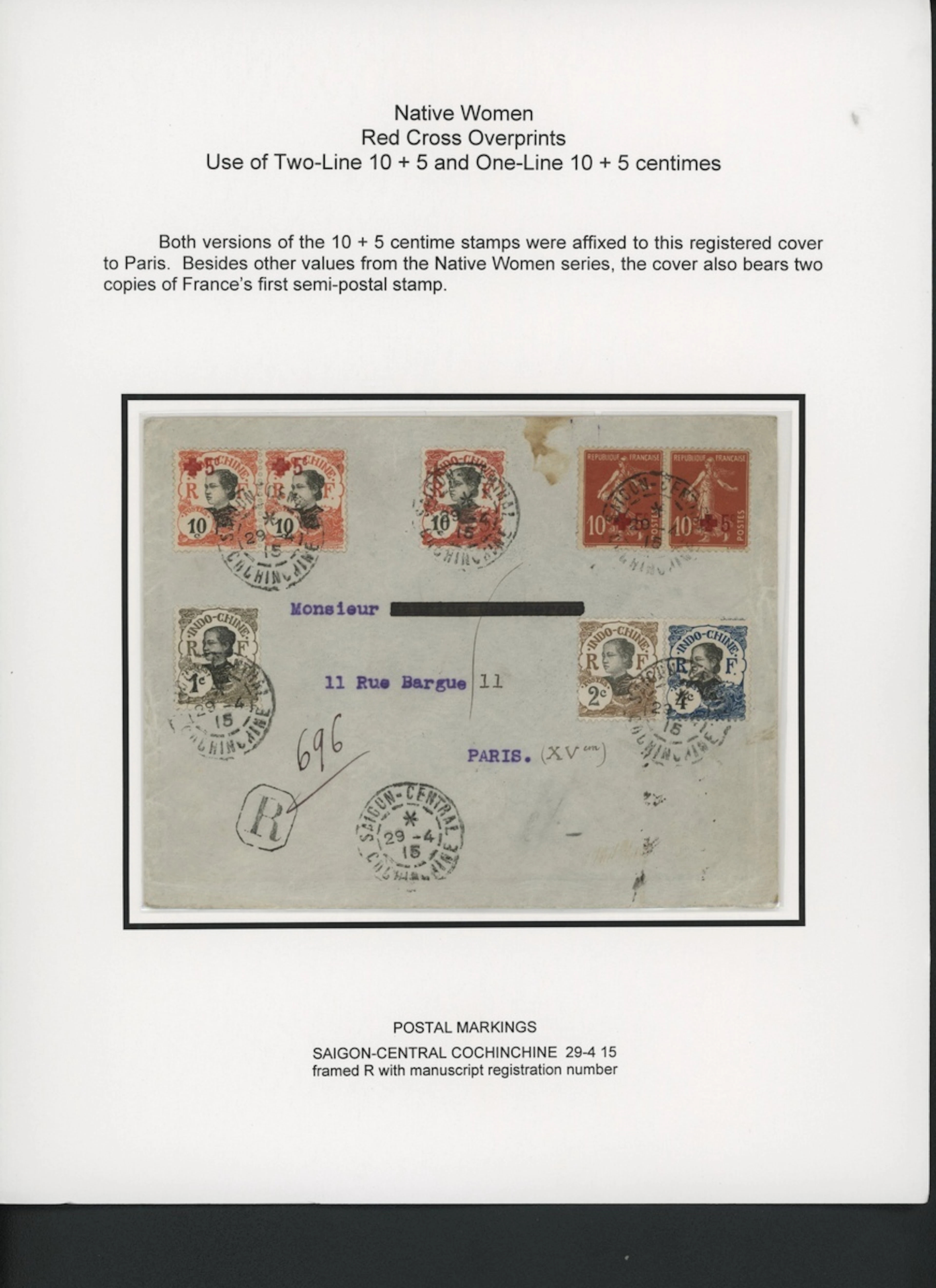 Indo-China French Indo-Chinese Post Office 1914 Red Cross issue