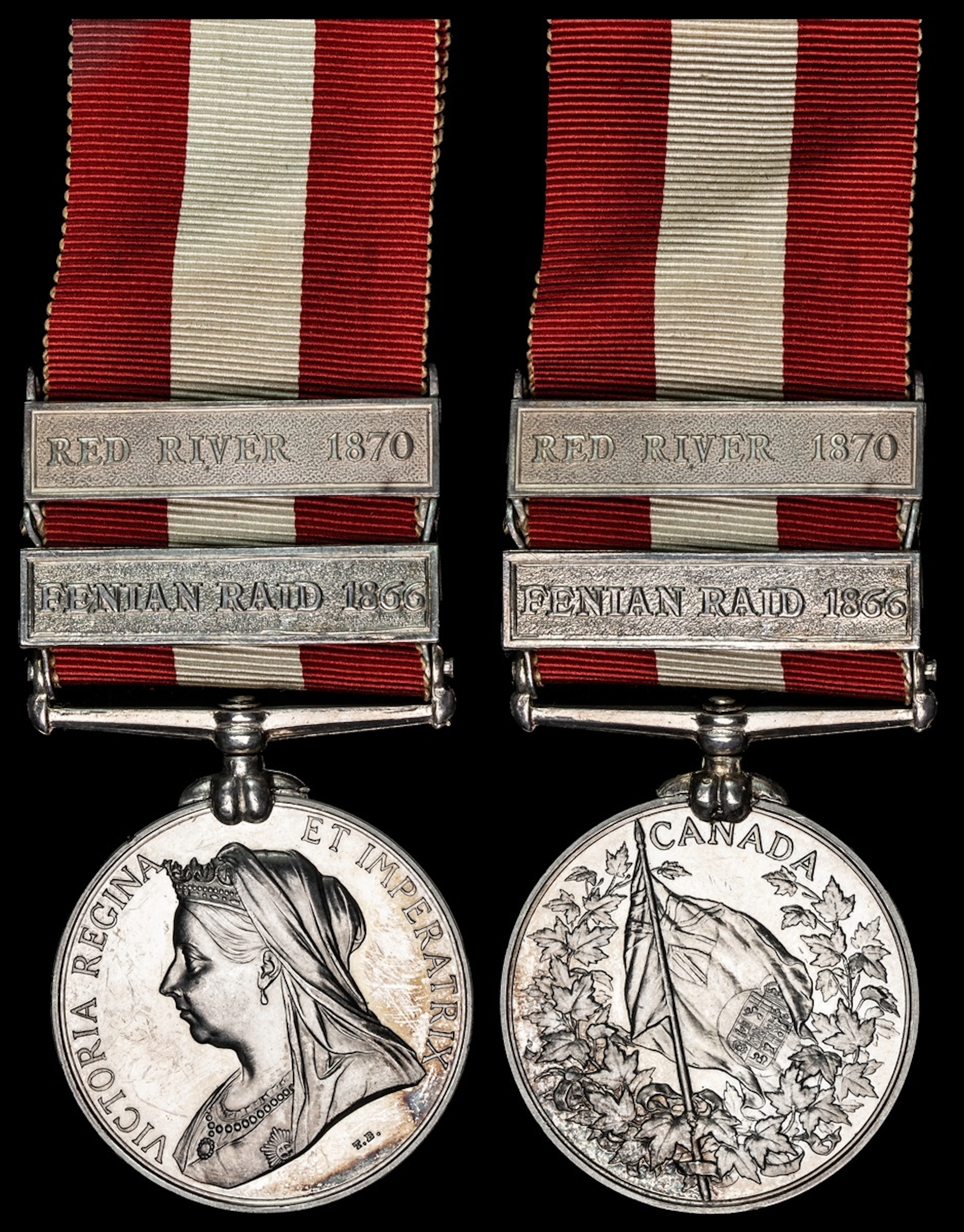 Canada General Service 1866-70, 2 clasps, Fenian Raid 1866, Red River