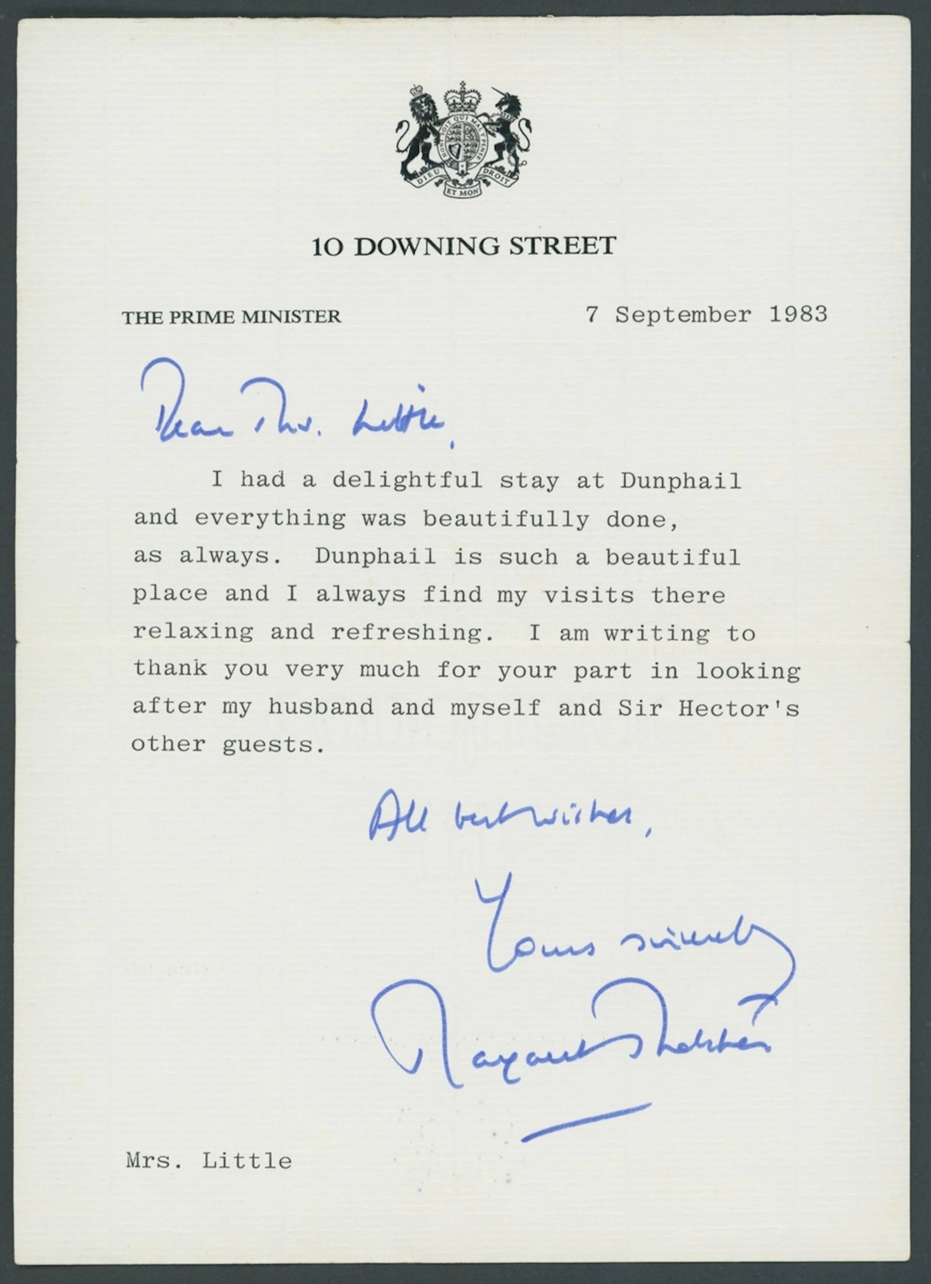 Great Britain Prime Ministers Margaret Thatcher (1925-2013) 1983 Letter