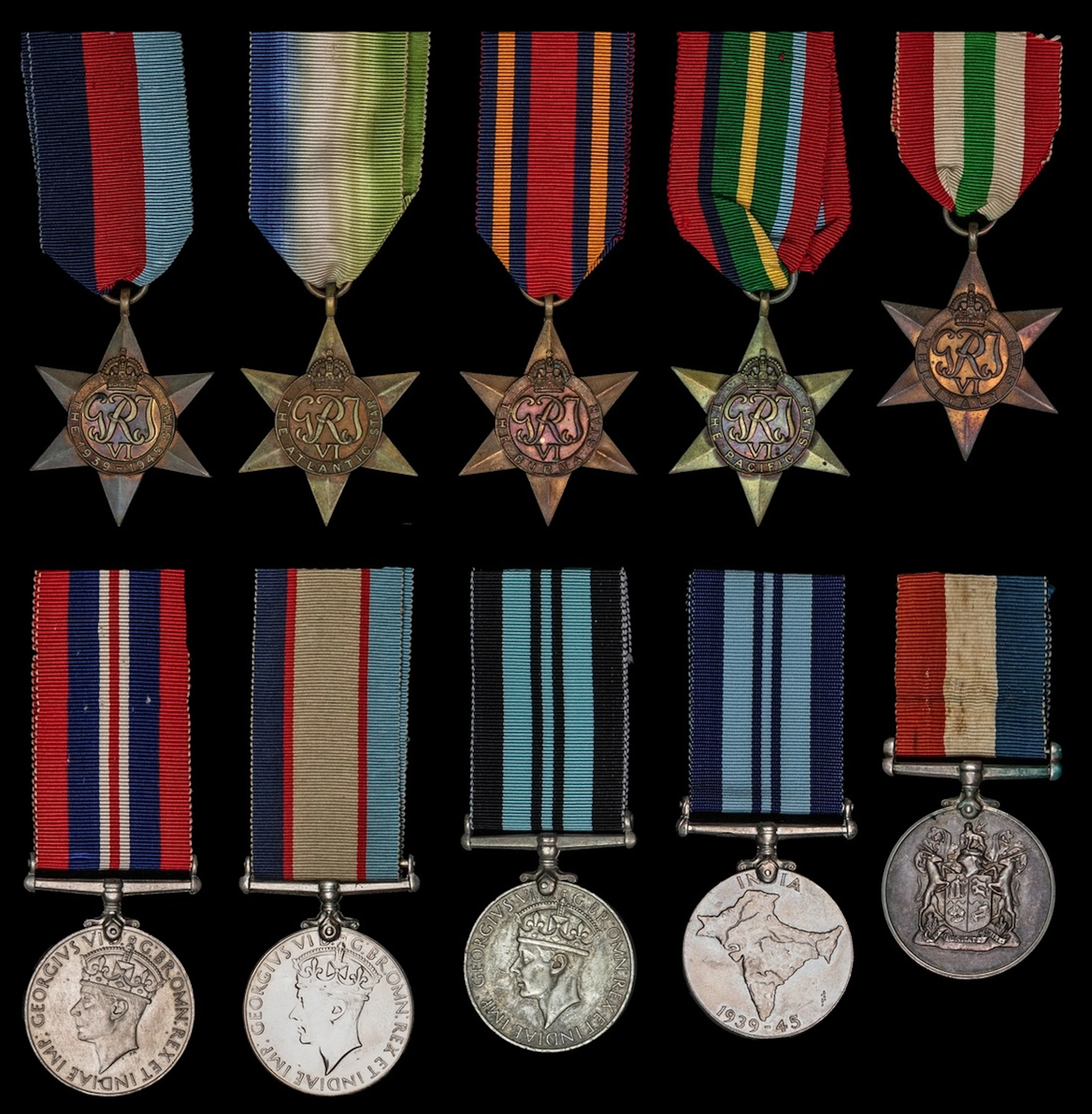 1939-45 Star, Atlantic Star, Pacific Star, Burma Star, Italy Star