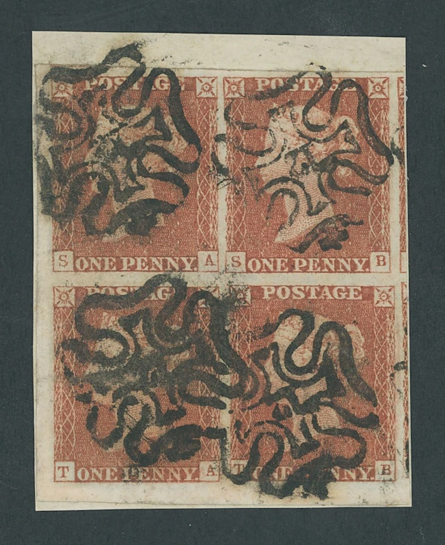Great Britain 1841-53 One Penny Red-Brown Plate 36: SA-TB, block of