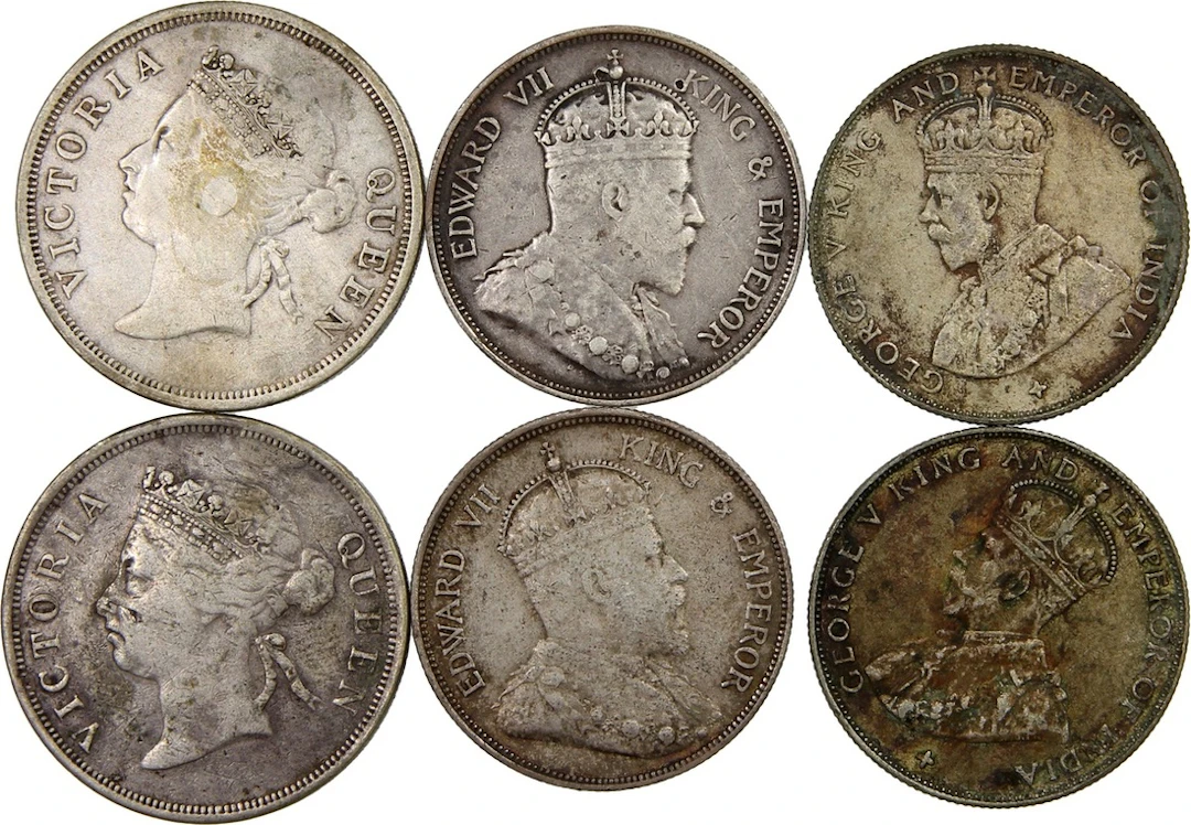 Straits Settlements, 50 cents (6), including 1894, 1897, 1907, 1908