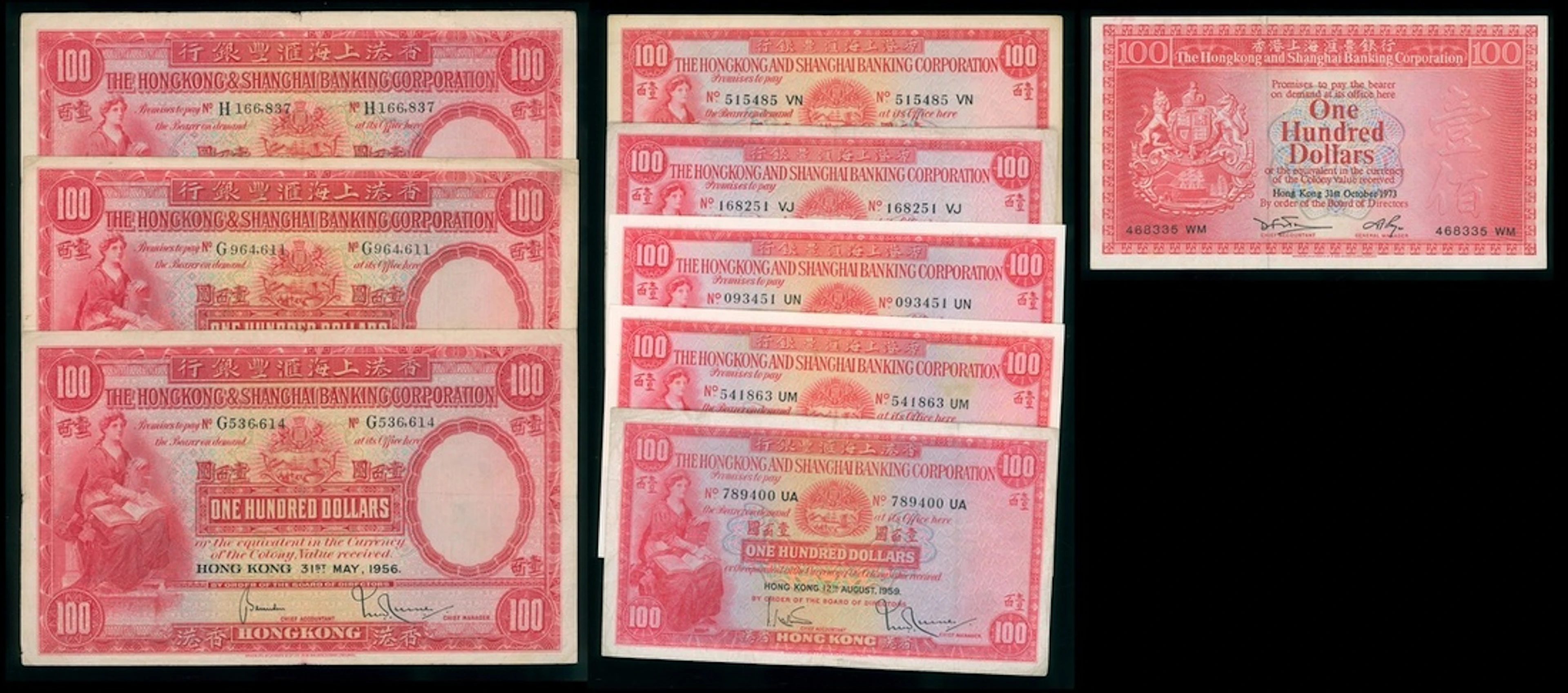 Hong Kong & Shanghai Banking Corporation, $100 (9), includes 1956