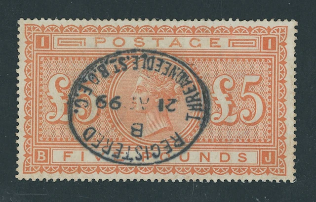 Great Britain 1867-83 Watermark Large Anchor, White Paper £5 orange