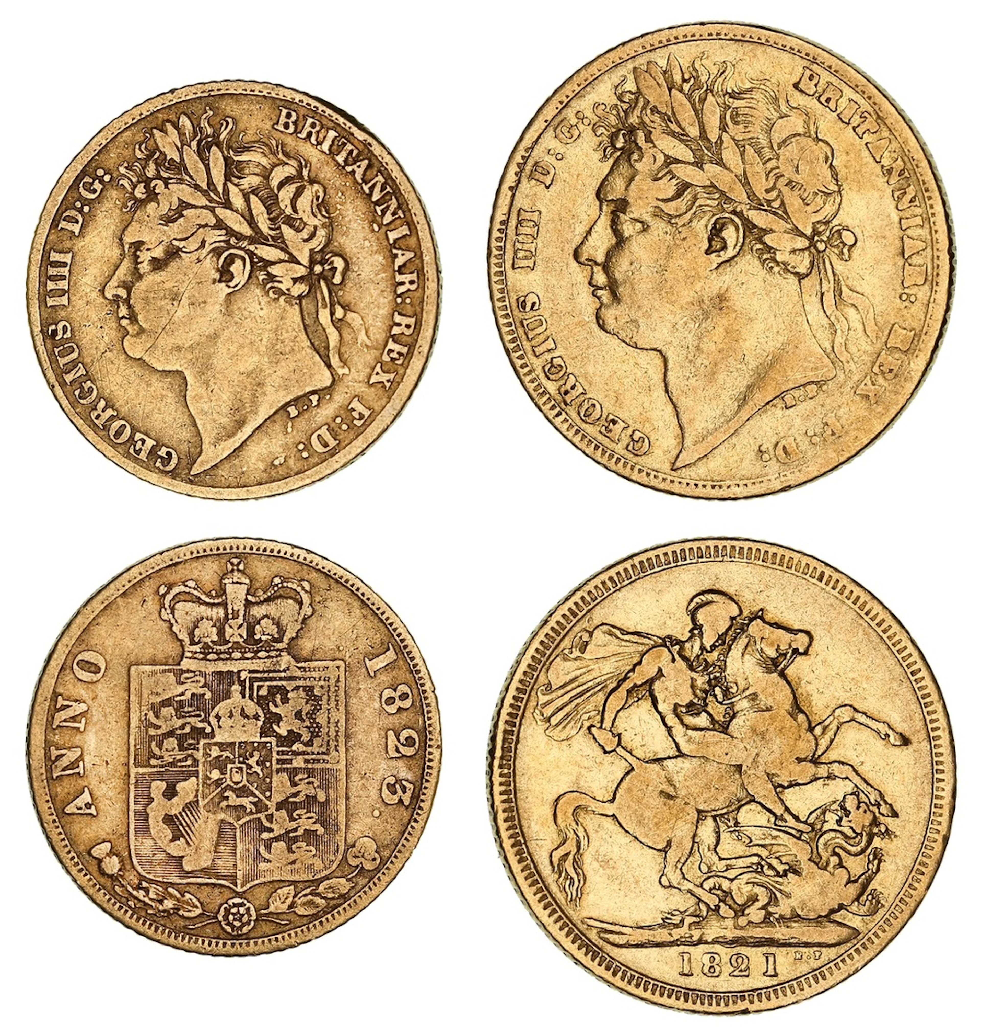 George IV (1820-1830), Sovereign, 1821; and, Half-Sovereign, 1823