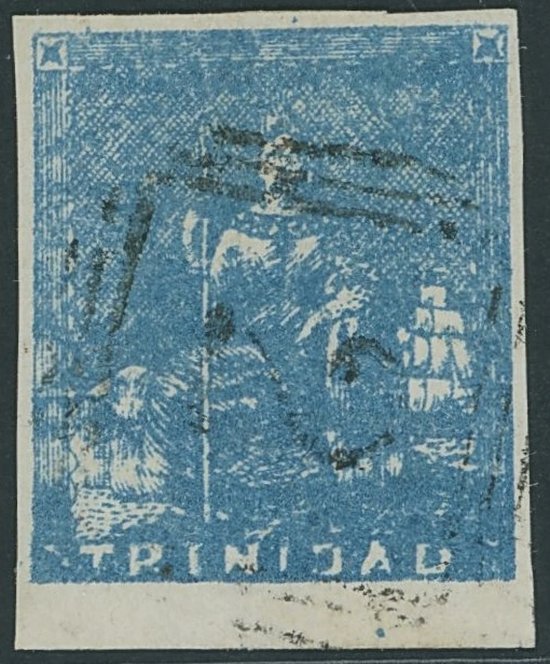 Trinidad 1852-60 Lithographed, fourth issue (1d.) blue from foot of