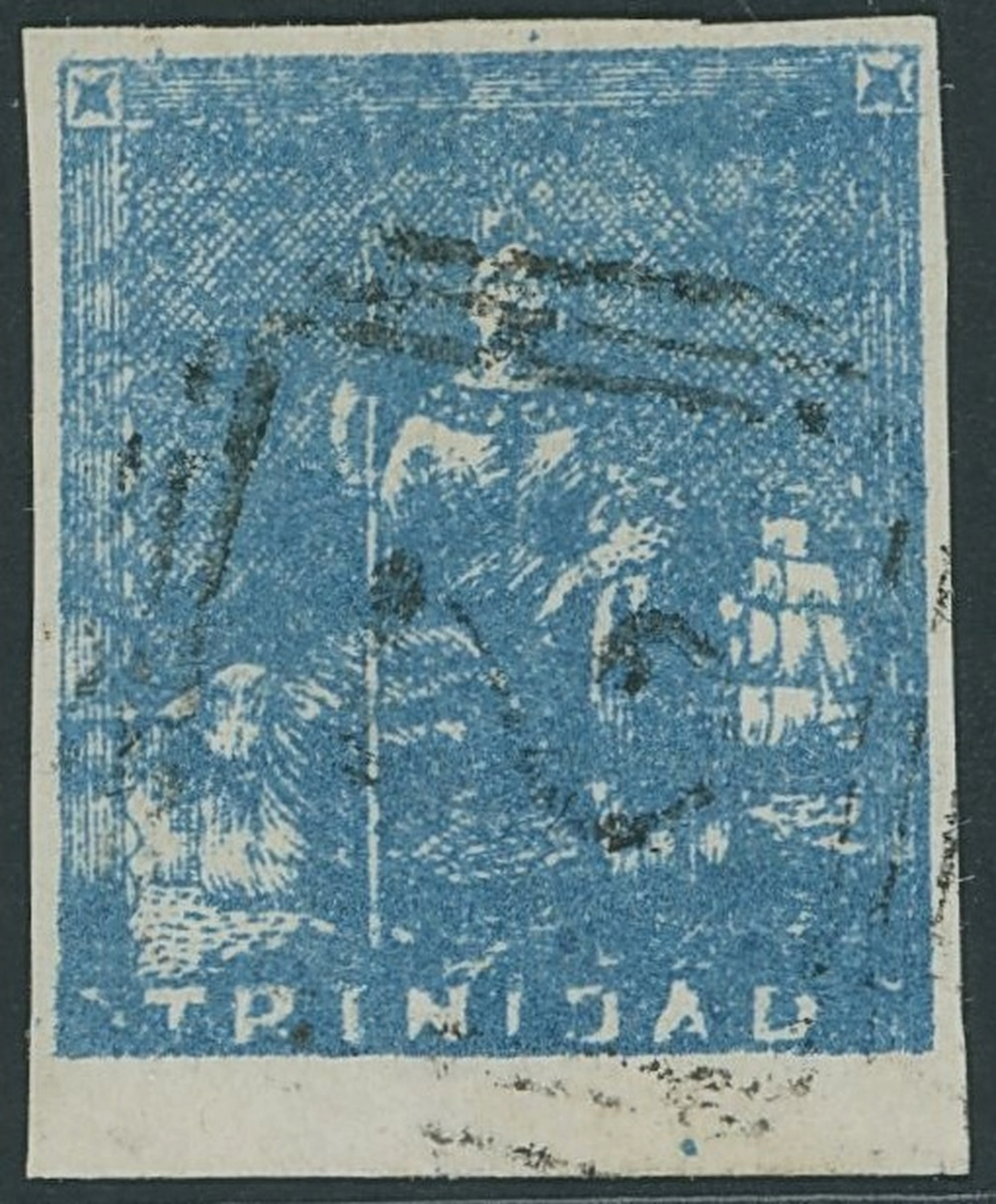 Trinidad 1852-60 Lithographed, fourth issue (1d.) blue from foot of