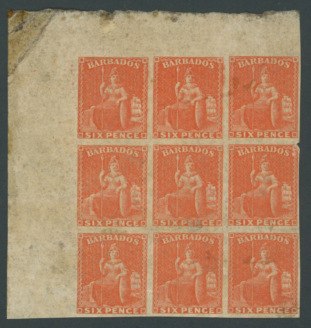 Barbados Britannia Issues 1861-70 no watermark, rough perf 14 to 16