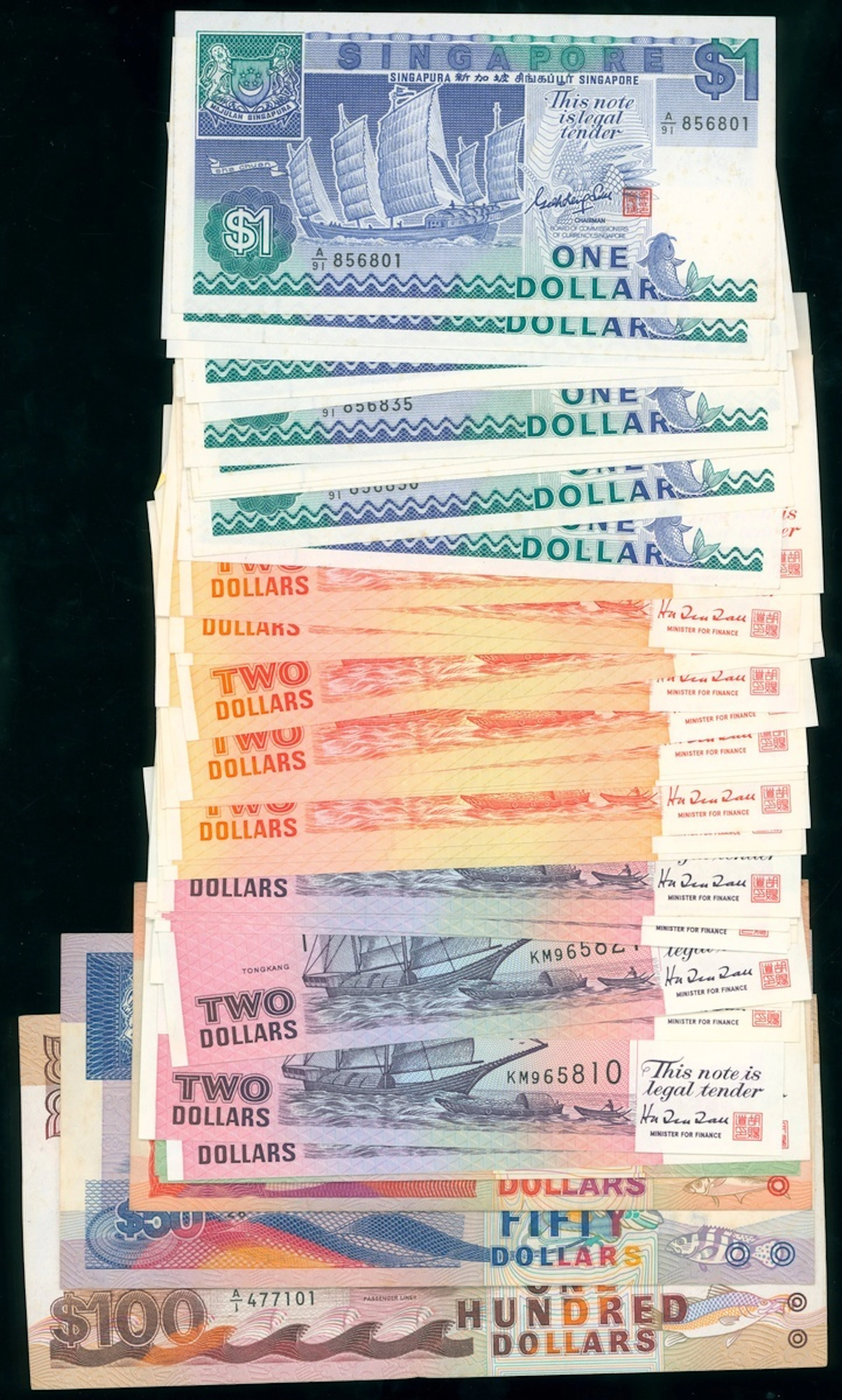 Singapore, a group of 43x including 'ship', $1 (13), $5 (2) includes