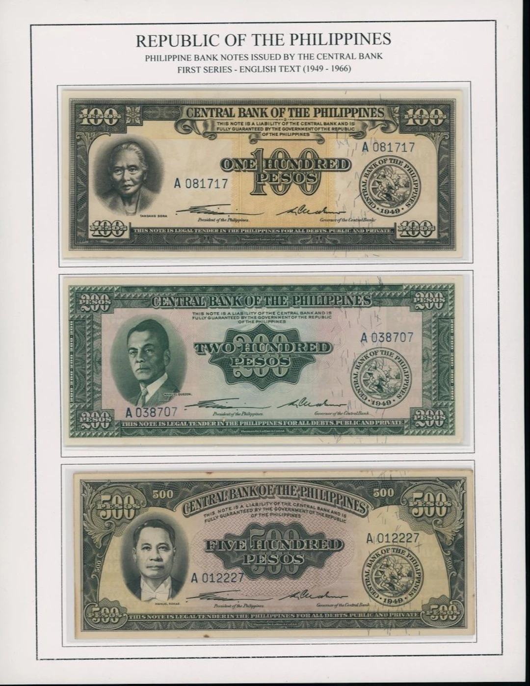Central Bank of the Philippines, a group of 45x, first series to fifth