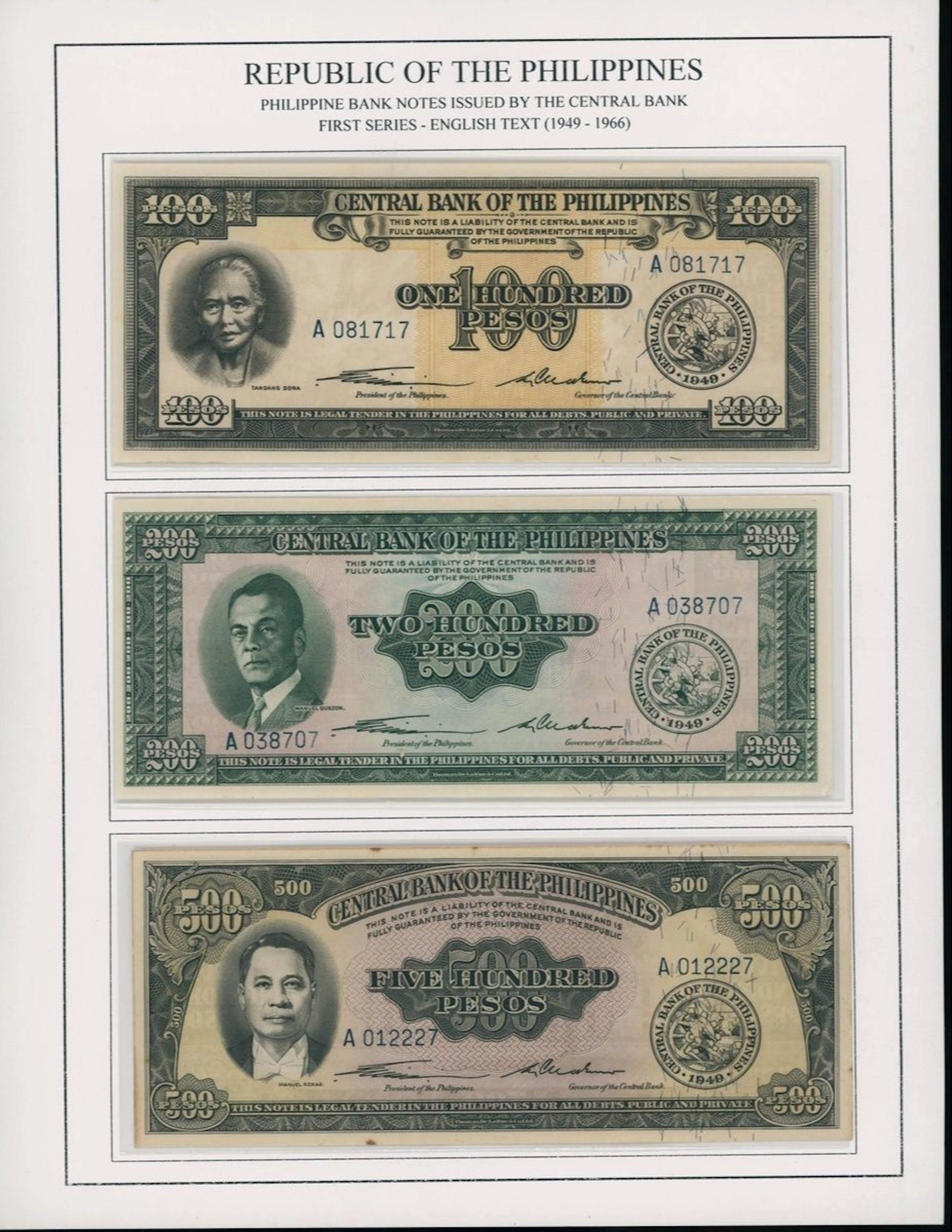 Central Bank of the Philippines, a group of 45x, first series to fifth