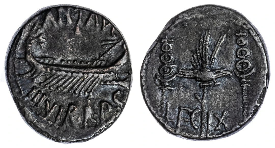 Roman Republic, Marc Antony AR Denarius, struck 32-31 BC, Military