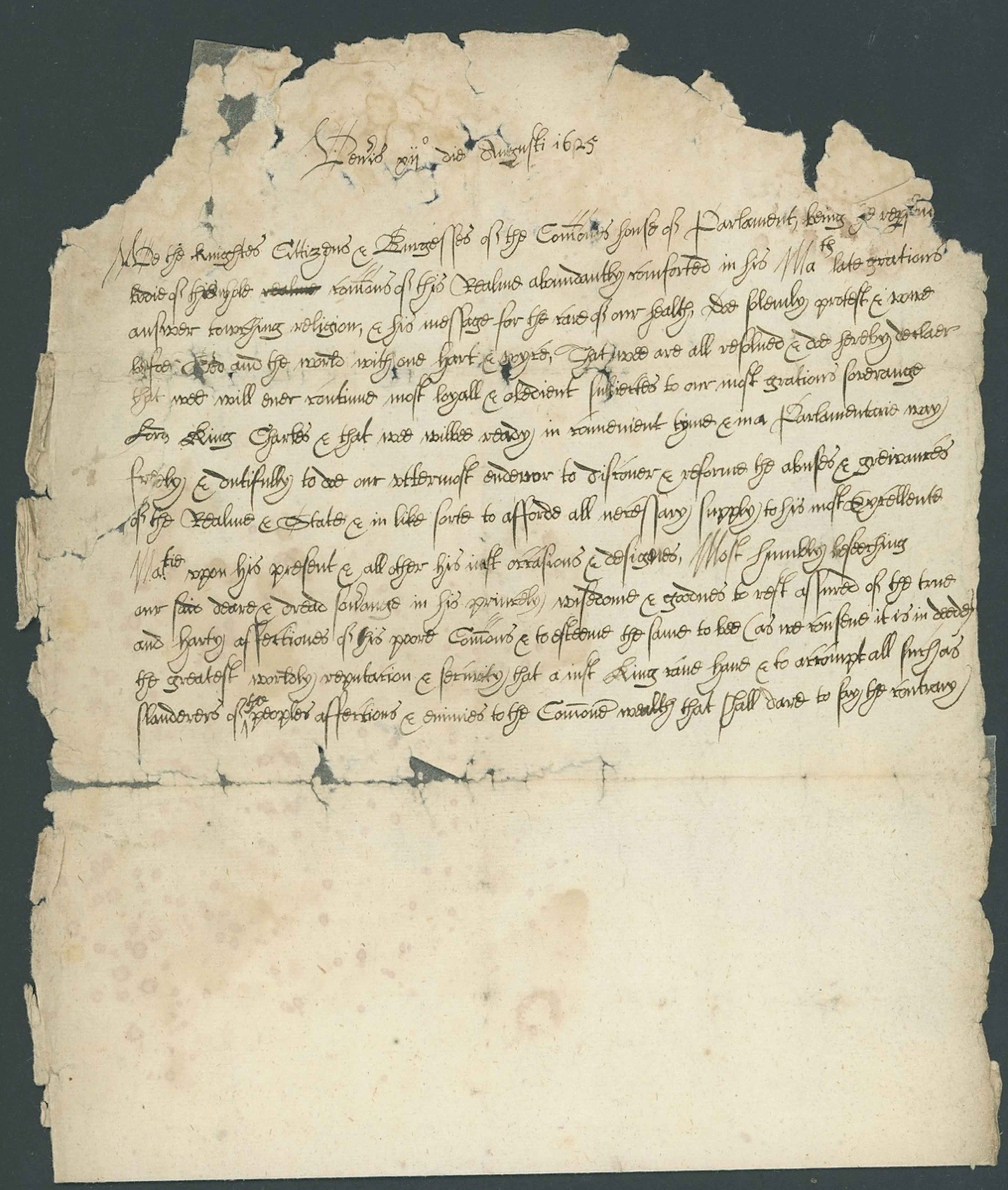 England English Civil War 1625 protestation from the House of Commons