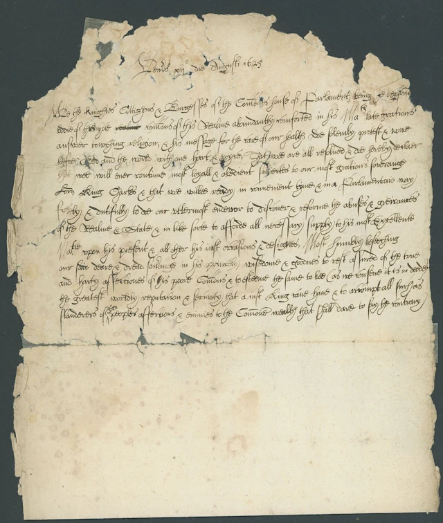England English Civil War 1625 protestation from the House of Commons