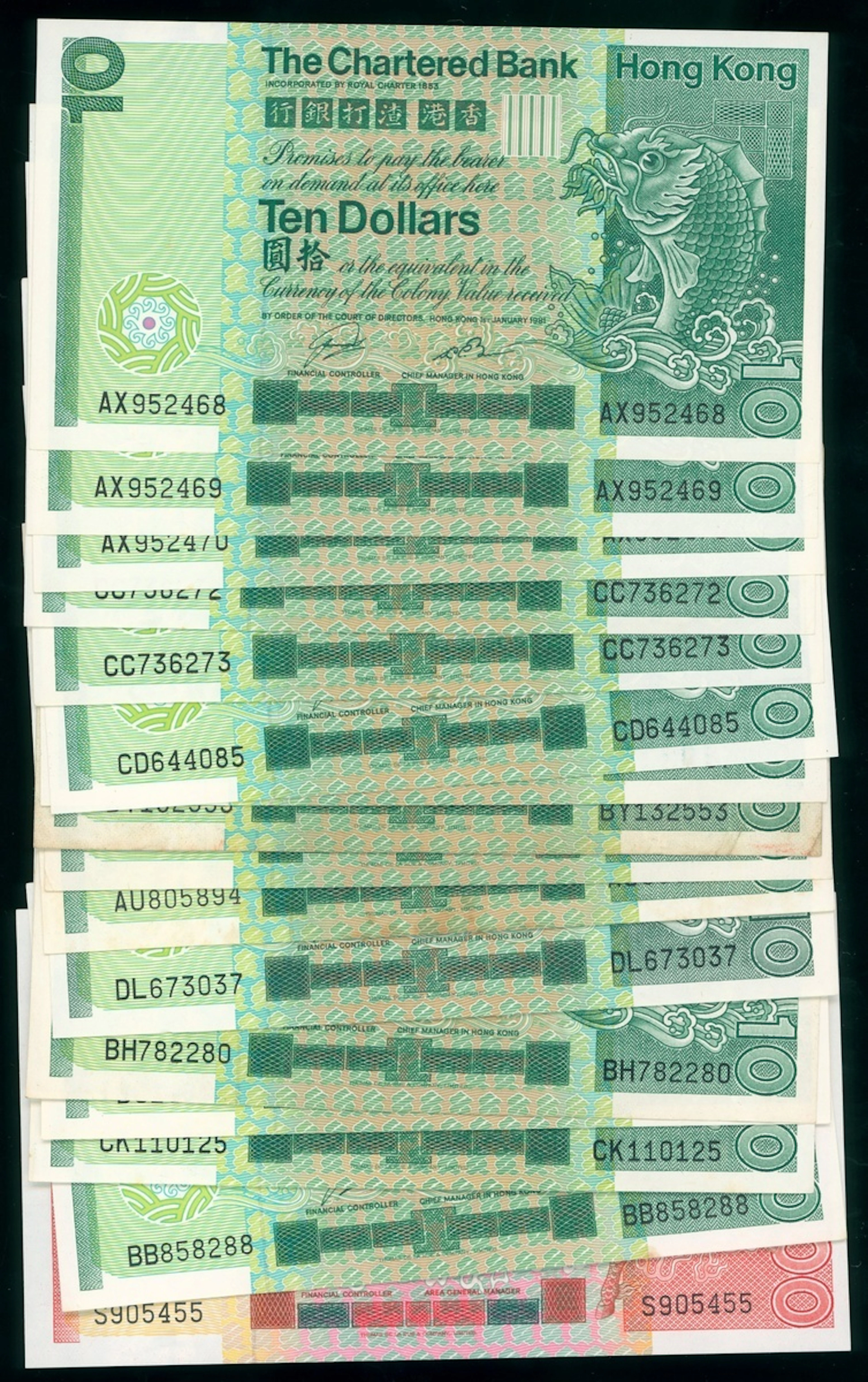 Chartered Bank, Hong Kong, a group of 16x, including $10 (15) 1981