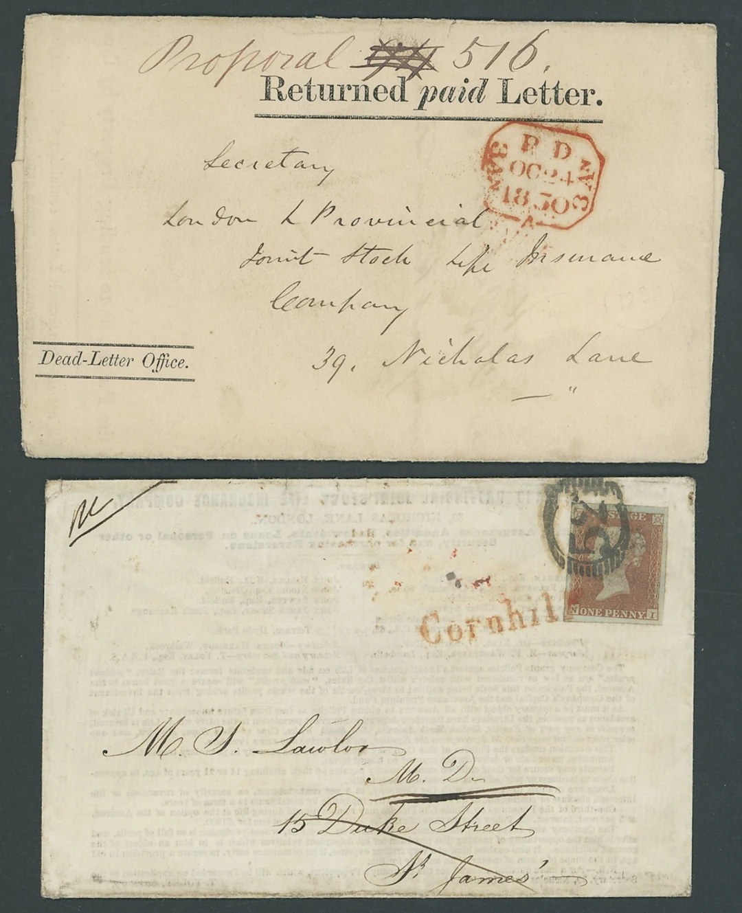 Great Britain Postal History 1850 (8 Oct.), "London and Provincial