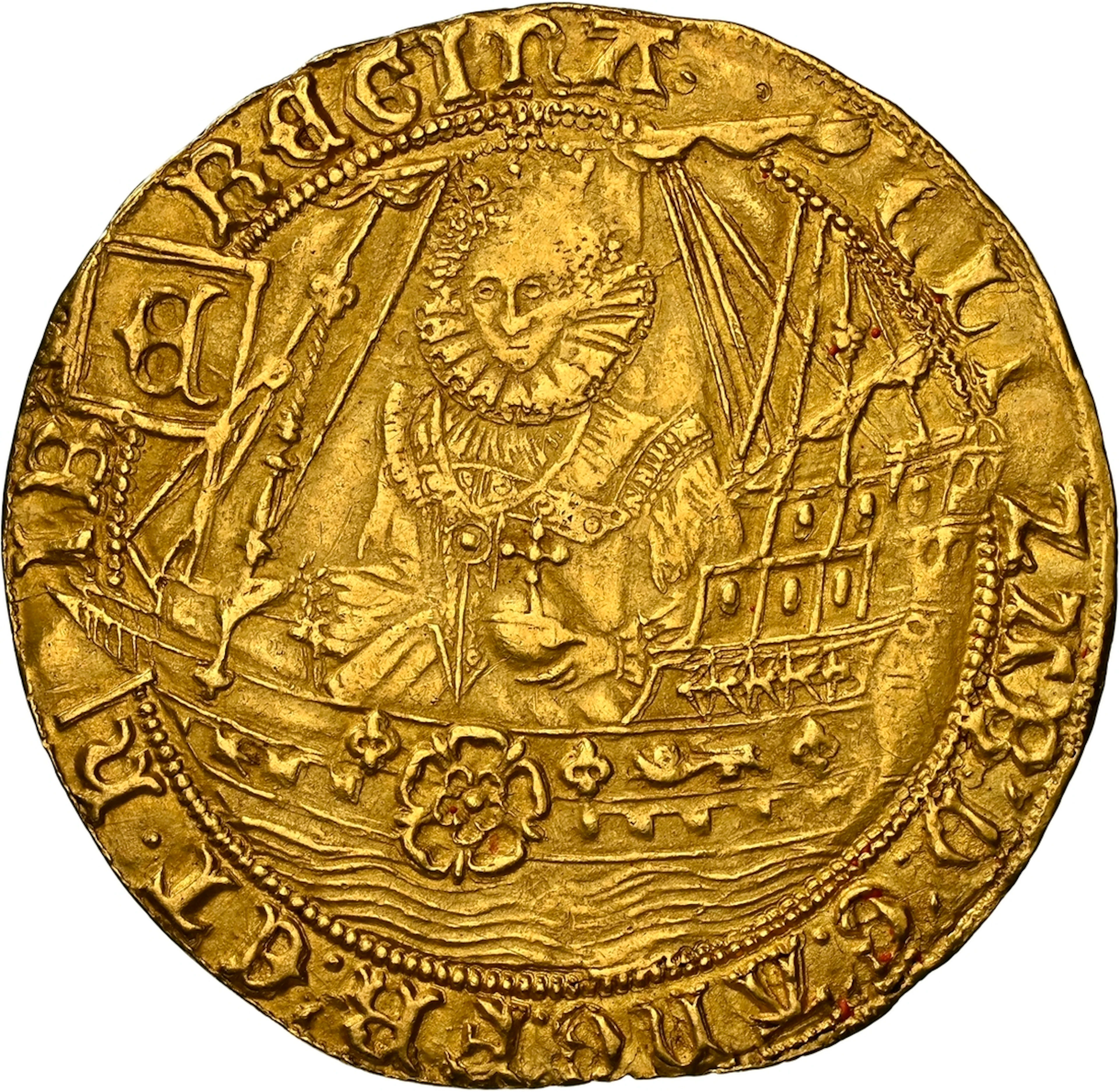 NGC AU58 | Elizabeth I (1558-1603), Ryal, 1585-1587, Tower [EX MAGNUS