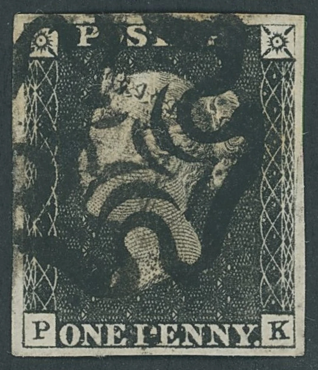 Great Britain 1840 One Penny Black Plate 1b PK, retouched check letters